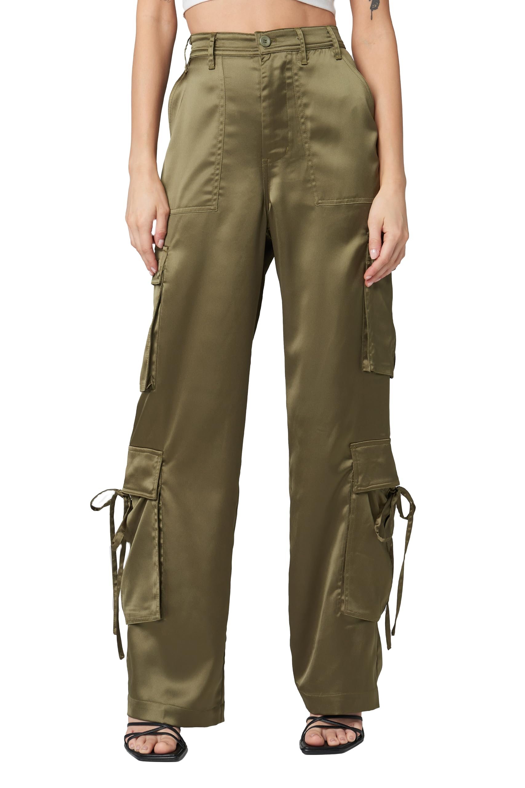 BLANKNYC Women's Franklin High Waist Cargo Satin Pants - Stylish Dress Pants for Office, Business Casual & Night Out | Comfortable & Fashionable Work Trousers