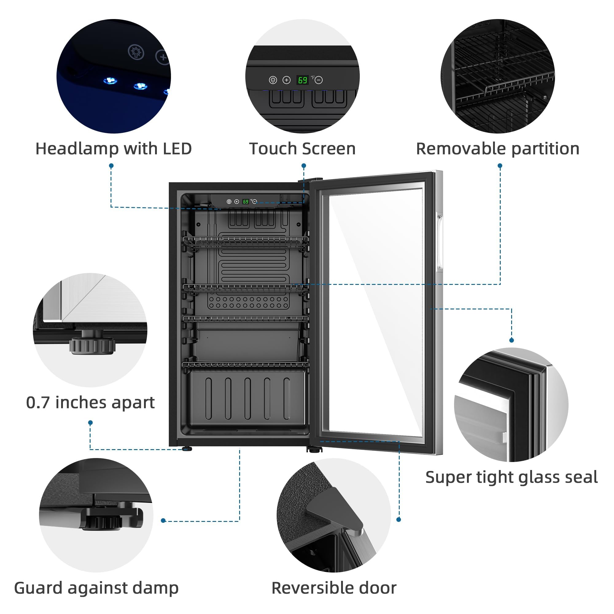 Compact 3.2 Cu Ft Freestanding Beverage Refrigerator - 126 Can Capacity Mini Fridge with Glass Door for Soda, Beer & Wine - Adjustable Shelves Under Counter Small Fridge - Perfect for Home Bars, Offices, and Dorm Rooms