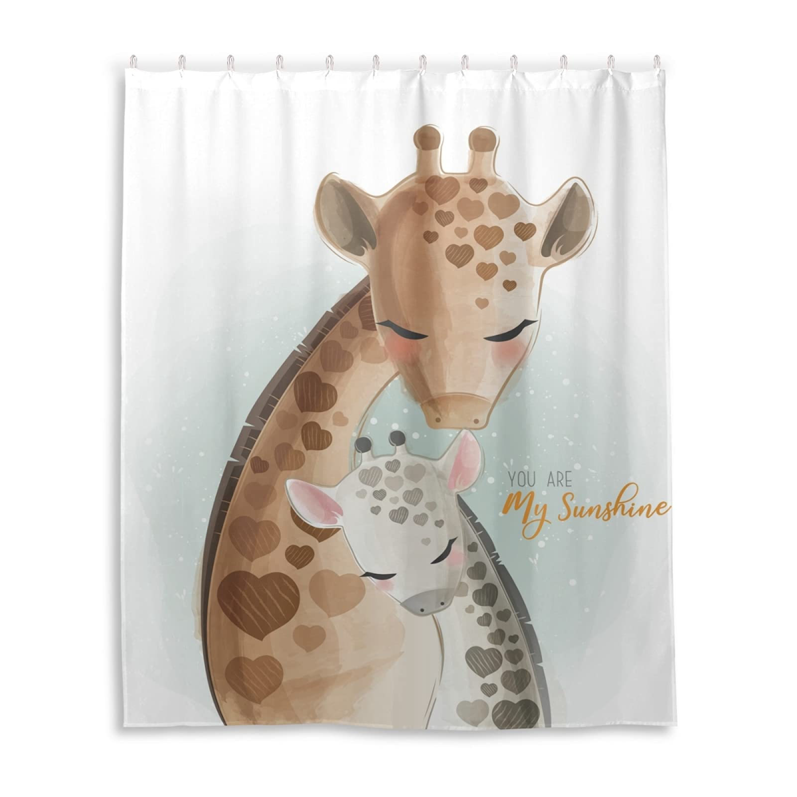 WELLDAY Waterproof Shower Curtain - Cute Mommy & Baby Giraffe Ceramic Tile Pattern Bathroom Decor with Hooks, 60x72 Inch - Perfect for Nursery, Kids' Bathroom & Farmhouse Style Decor