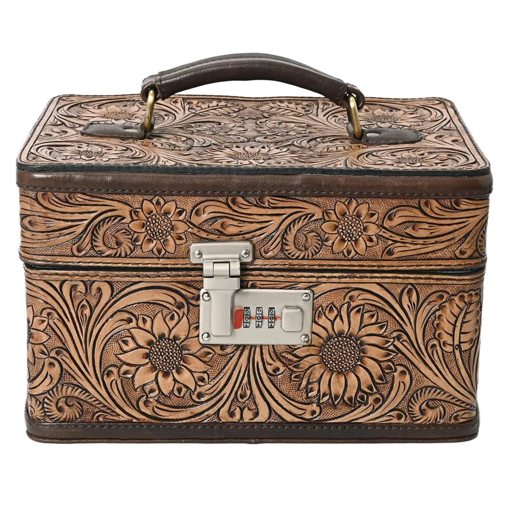 American Darling Hand Tooled Leather Jewelry Box - Premium Travel Jewelry Organizer for Women - Perfect for Gifts, Home Storage & Travel Accessories