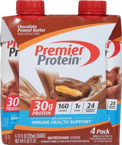 Premier Protein Shake - Chocolate Peanut Butter Flavor, 30g High Protein, 11 Fl Oz (Pack of 4) | Post-Workout Recovery, Meal Replacement & On-the-Go Nutrition