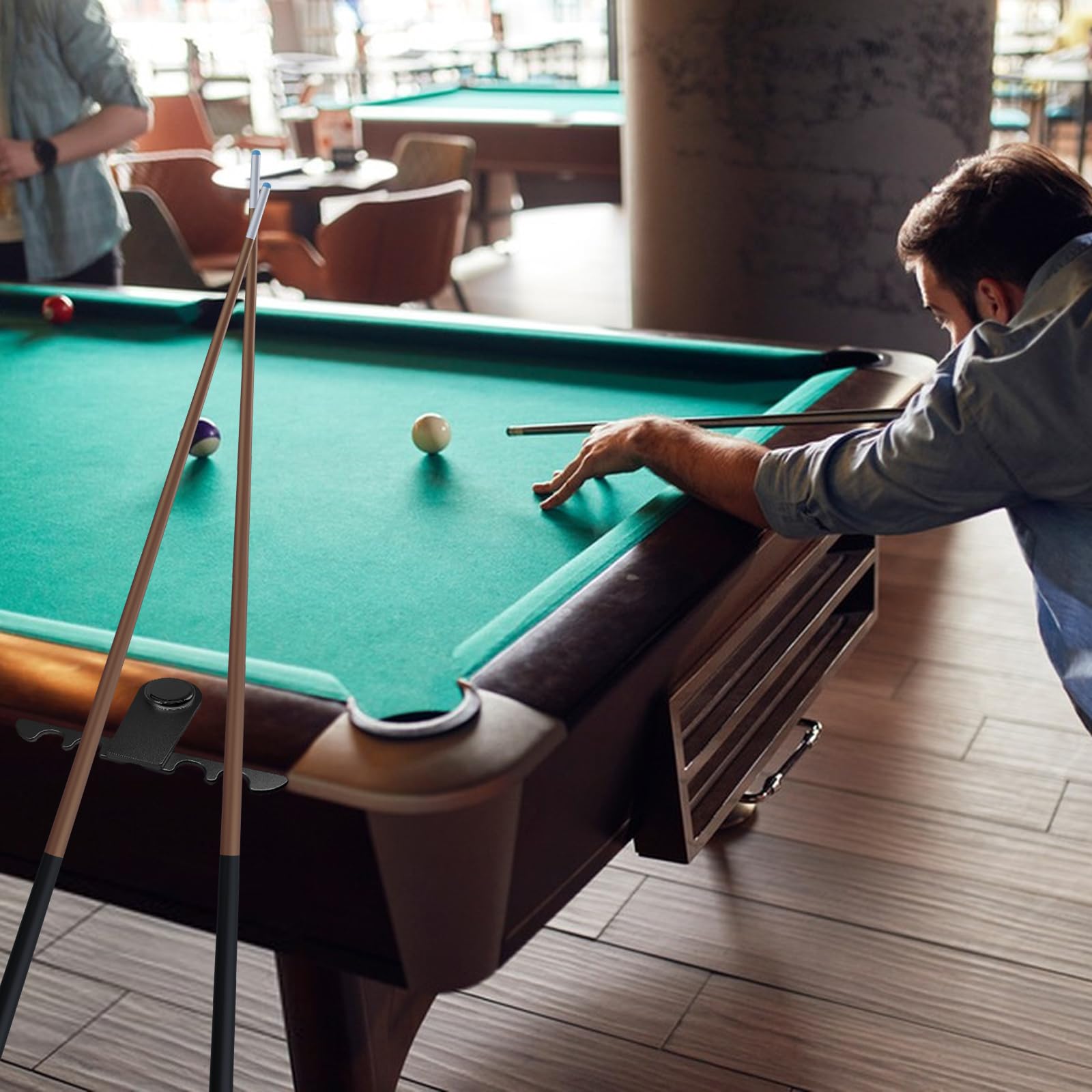 4 Holes Pool Stick Holder - Portable Weighted Cue Stick Organizer - Durable Metal Pool Cue Stand for Billiards Table | Perfect for Home Game Rooms, Bars & Pool Halls