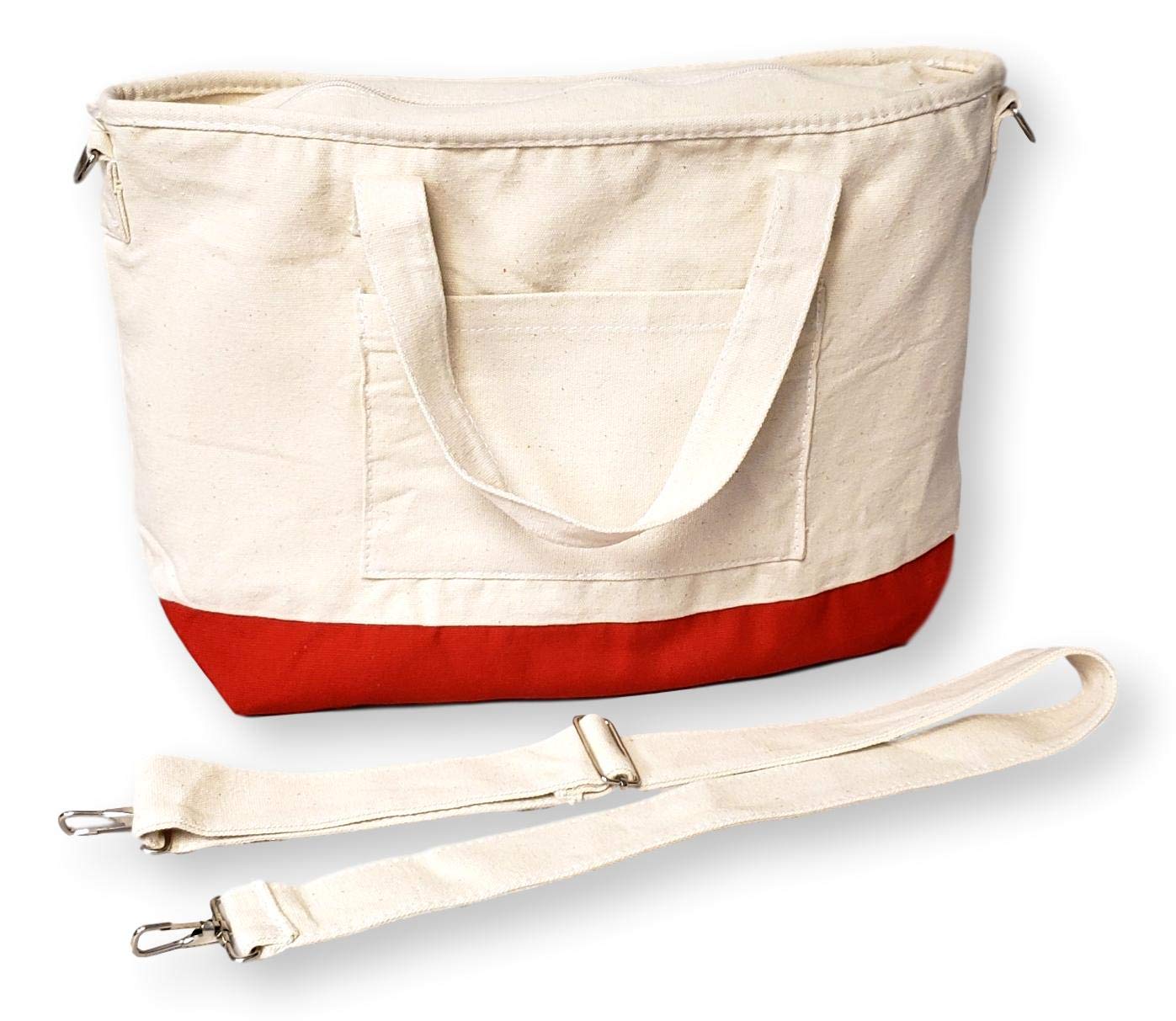 Custom Cotton Canvas Tote Bag - Personalized Embroidery Name (Red/Natural) for Shopping & Travel