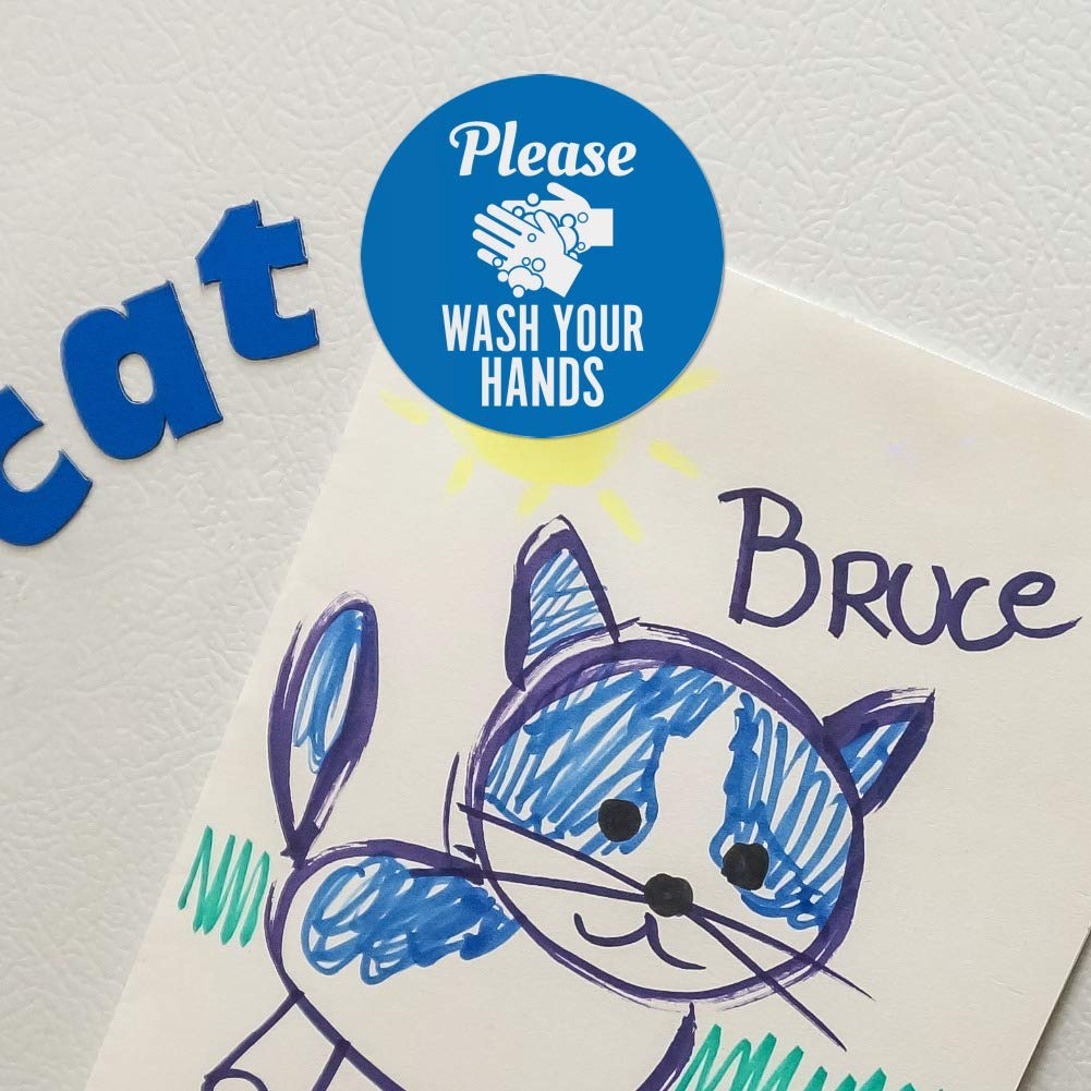 Wash Your Hands Fridge Magnet Set - 6 Pack Vinyl Circle Refrigerator Magnets for Home, Office & School - Funny Reminder for Hygiene & Organization
