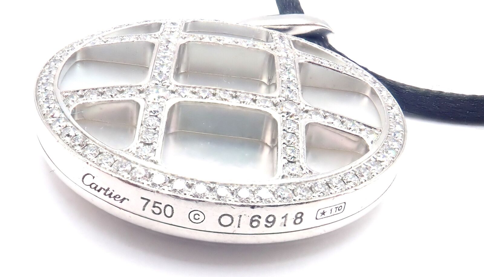 Cartier Pasha 18k White Gold Pendant Necklace with Pave Diamonds & Mother of Pearl - Luxury Jewelry for Women, Perfect for Weddings & Special Occasions
