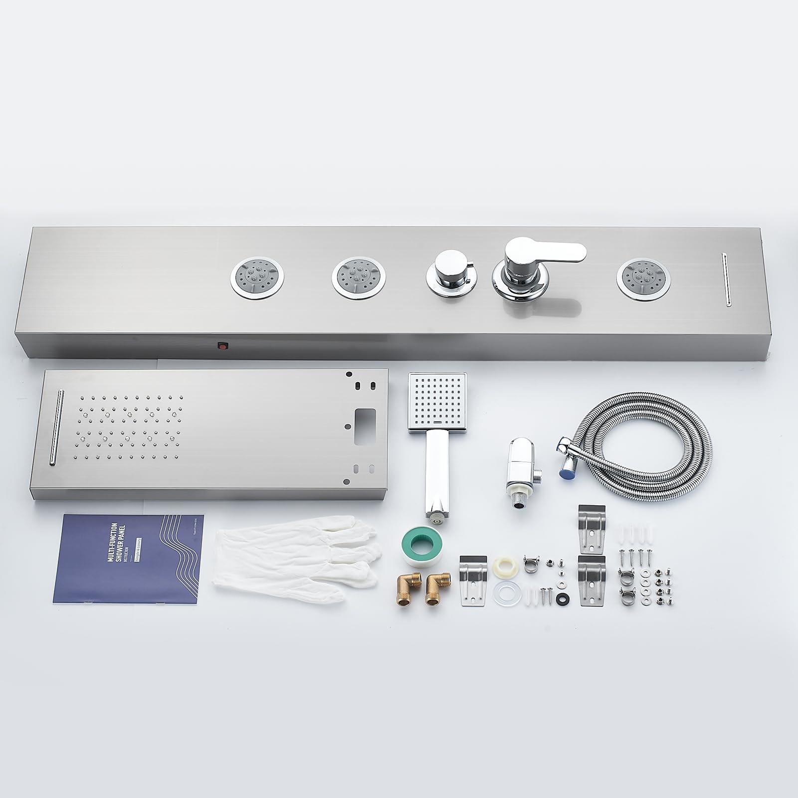 5 in 1 Shower Panel Tower System with LED Lights - Rainfall & Waterfall Shower Head, 3 Adjustable Body Jets, Handheld Shower & Tub Spout (Brushed Nickel) - Luxury Bathroom Upgrade for Spa-Like Experience at Home