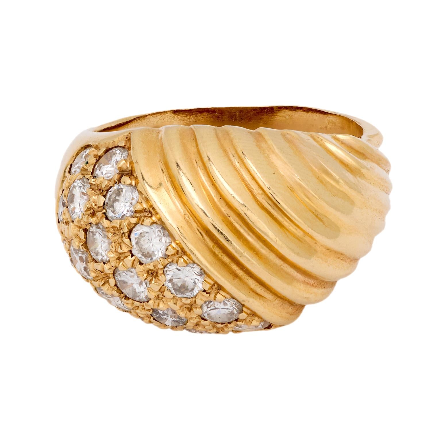 Vintage 14K Yellow Gold Diamond Dome Ring - Elegant Statement Jewelry for Weddings, Anniversaries & Special Occasions