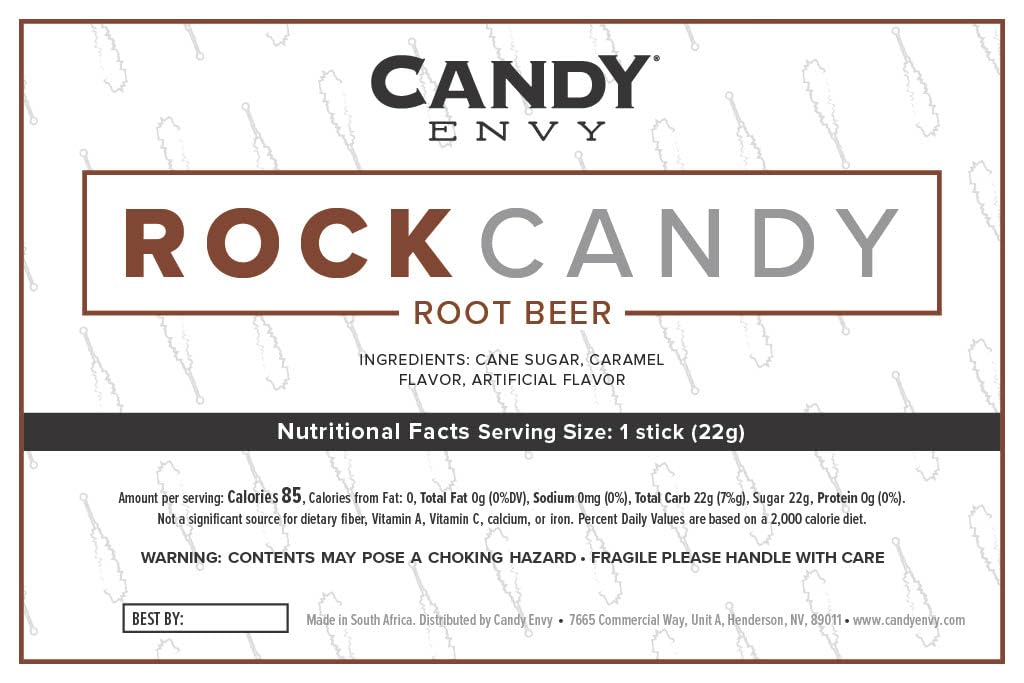 Amber Rock Candy Sugar Sticks - Root Beer Flavored Hard Candy - 12 Individually Wrapped Sticks - Perfect for Parties, Gifts & Coffee/Tea Sweetener