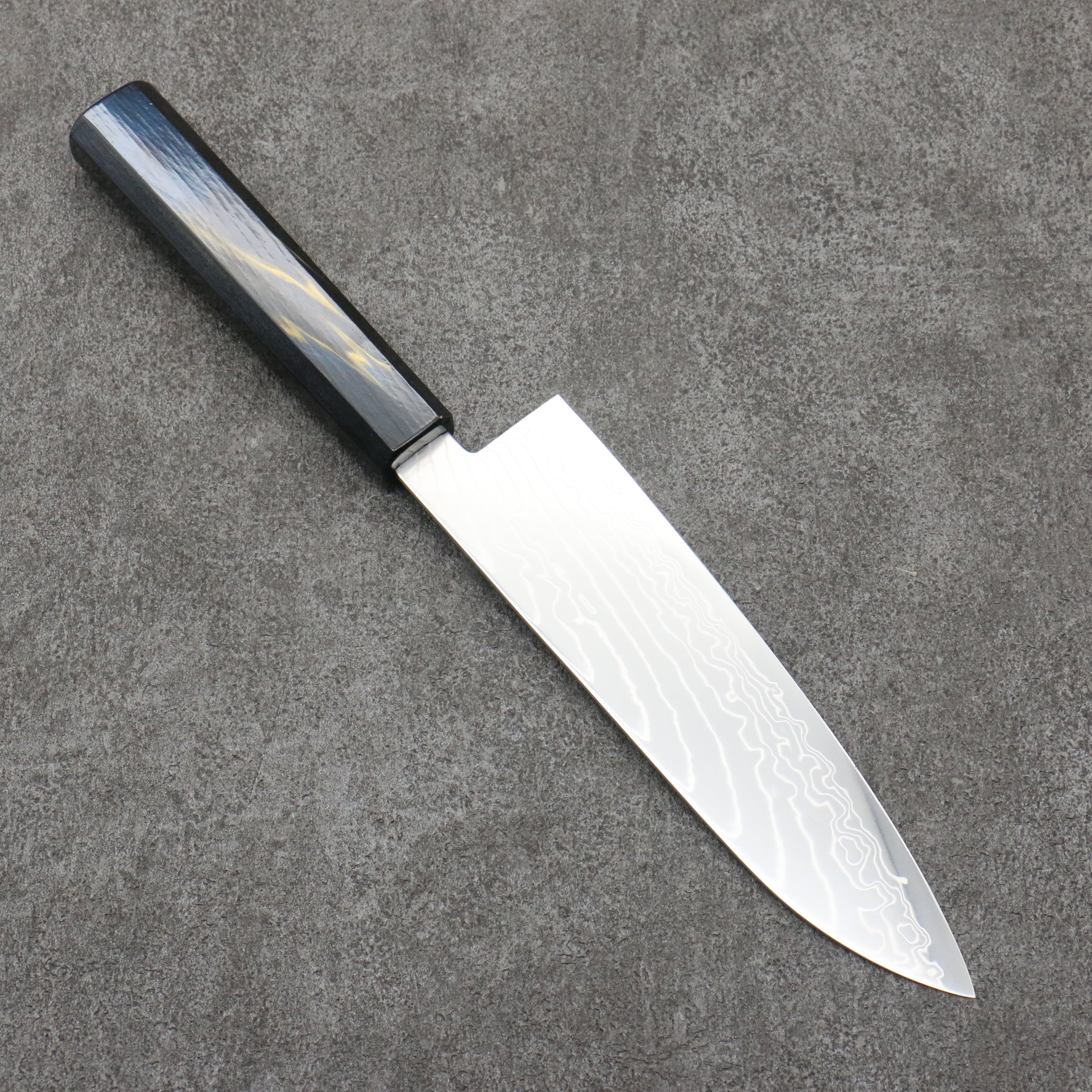 Premium Kajin Cobalt Special Steel Damascus Santoku Knife 180mm - Professional Japanese Chef Knife with Dark Blue & Gold Lacquered Handle - Perfect for Slicing, Dicing & Chopping Vegetables, Meat & Fish
