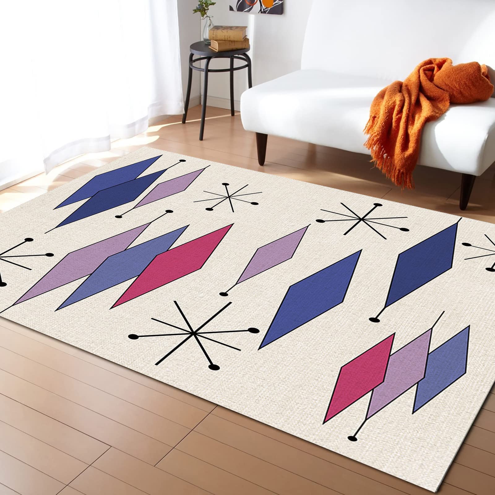 Modern Mid Century Area Rug - Vintage Geometric Soft Washable Carpet with Non-Slip Backing, 5x6 Feet - Perfect for Living Room, Bedroom, Kitchen, Dining Room & Home Office Decor | Cozy Floor Covering for Family Gatherings & Relaxation