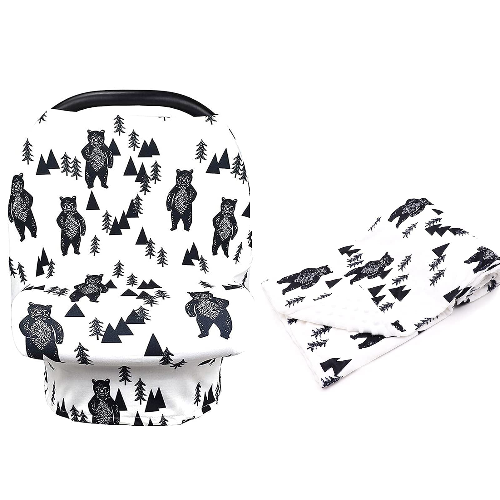 Soft TANOFAR Bear Baby Car Seat Cover & Minky Blanket for Baby Boy - Cozy Infant Car Seat Protector and Plush Stroller Blanket for Newborns, Toddlers (Perfect for Travel, Strolls, and Nursery Comfort)