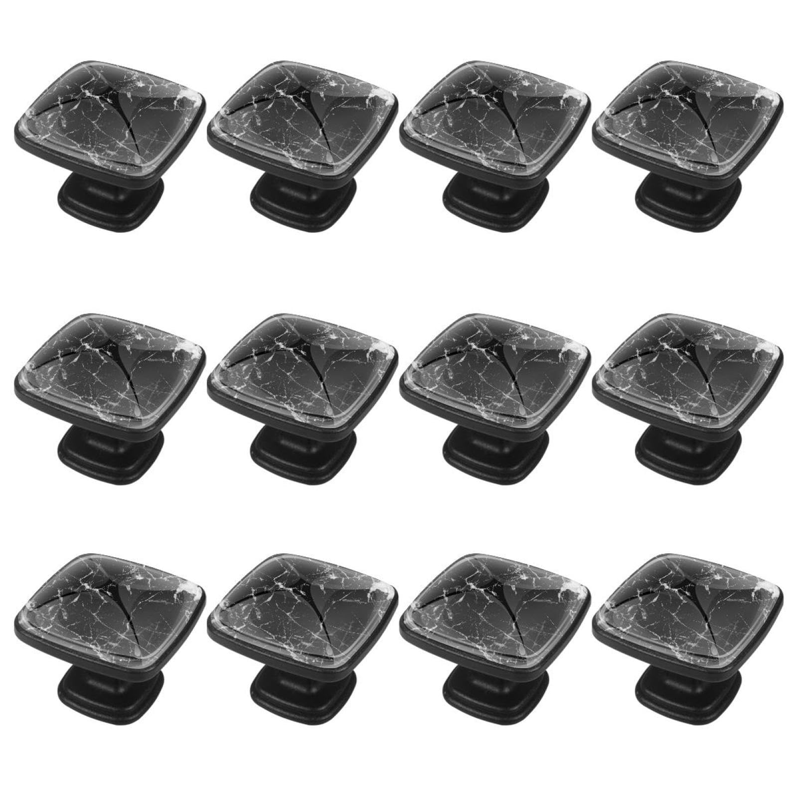 12Pcs Black Marble Cabinet Handles & Drawer Knobs - Elegant Dresser Hardware for Kitchen Cabinets, Bathroom Vanity & Furniture Upgrades