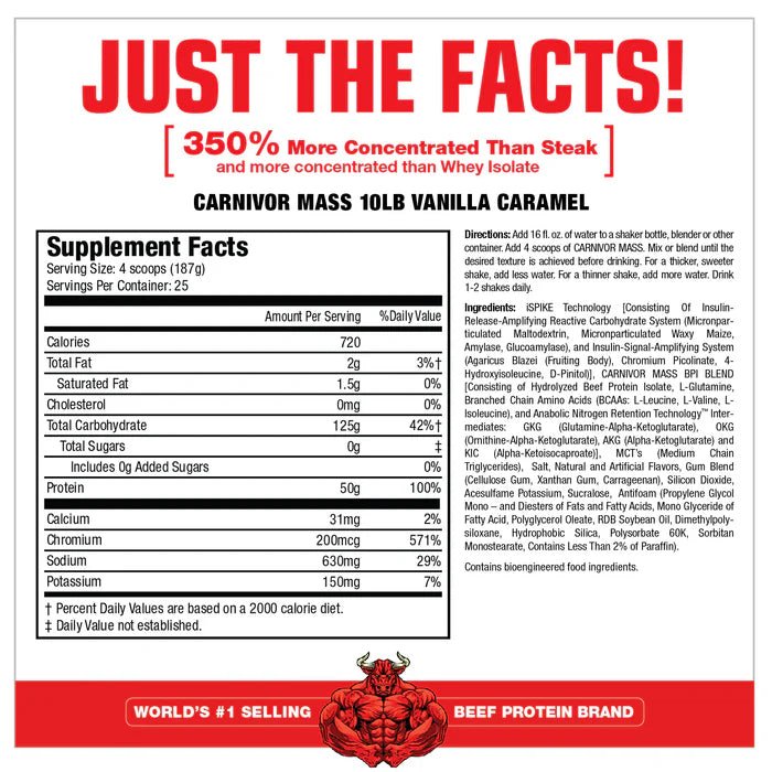 MuscleMass CARNIVOR MASS Weight Gainer Protein Powder - High Calorie Mass Builder for Muscle Growth & Recovery - Perfect for Bodybuilding, Fitness & Post-Workout Nutrition