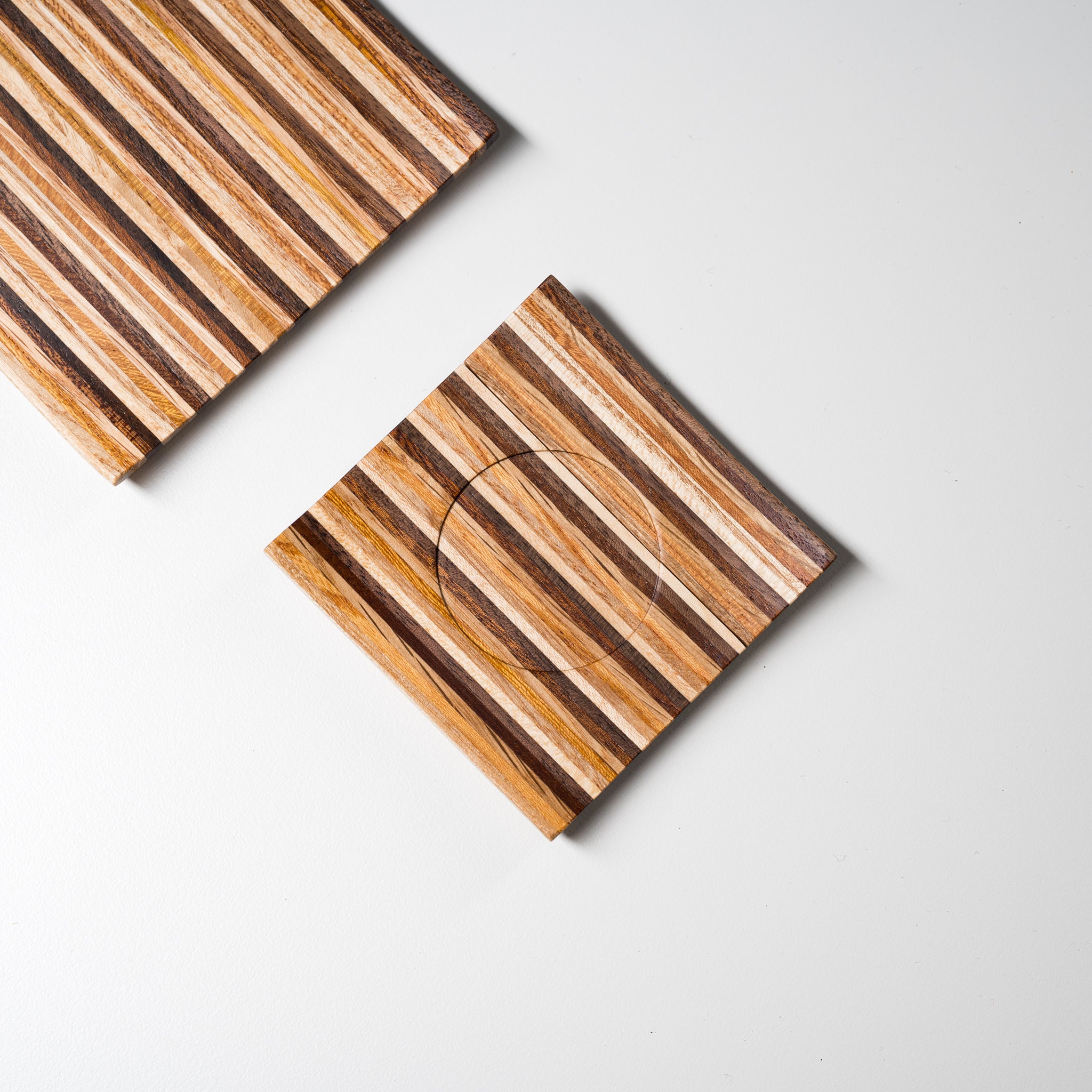 Handmade Wooden Coasters Set - ICHIKAWA Premium Laminated Wood Drink Coasters for Coffee Table, Bar, Dining & Home Decor - 4 Pack Natural Wood Coasters for Hot & Cold Beverages