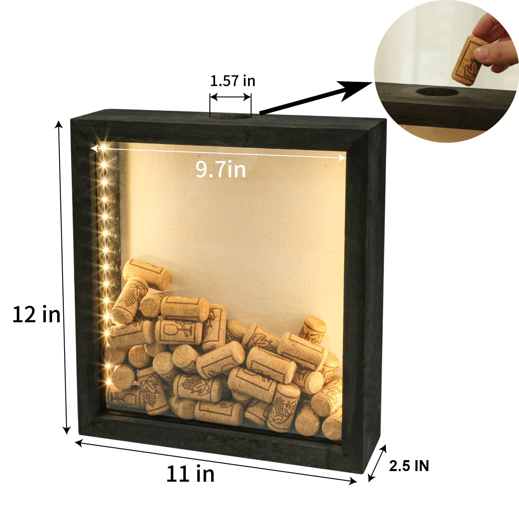 Pack of 2 LED Illuminated Wine Cork & Beer Cap Shadow Box Display - 11x12 Inch Wall Mounted Memory Gift for Home Bar Decor, Man Cave, Wedding Anniversary Present & Collectible Showcase