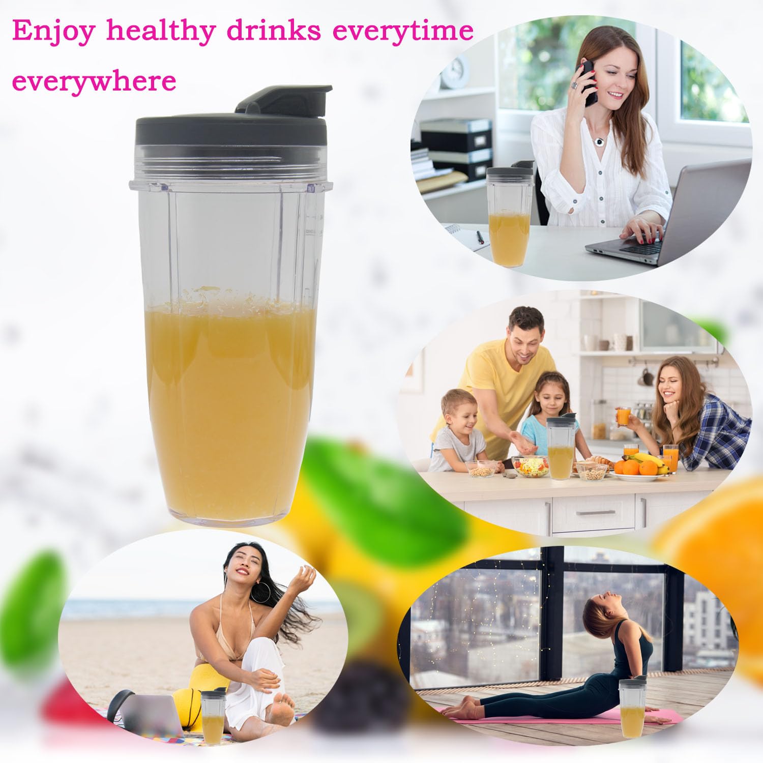 24oz Ninja Blender Replacement Cups with Lids for BN/SS/BL Series - Perfect for Smoothies & Protein Shakes