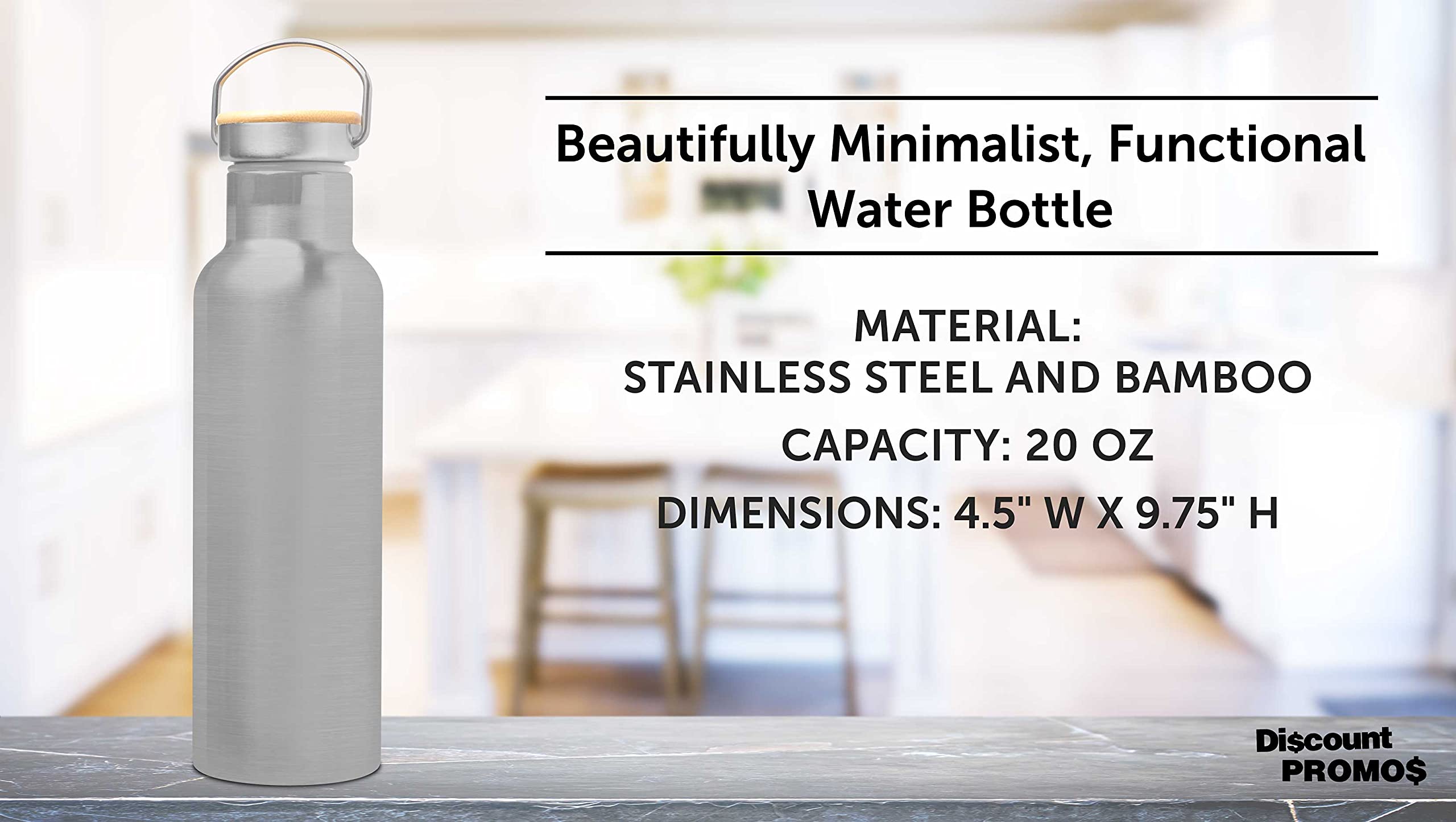 6-Pack Stainless Steel Water Bottles with Wooden Lid - 20oz Double Wall Insulated, BPA-Free, Leak Proof (Silver) - Perfect for Gym, Hiking, Office & Travel