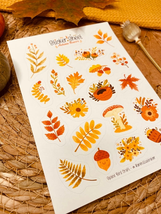 Autumn Flowers Sticker Sheet - Fall-Themed Decorative Stickers for Scrapbooking, Journals, Planners & DIY Crafts | Waterproof Vinyl Stickers for Laptops, Phones & Home Decor