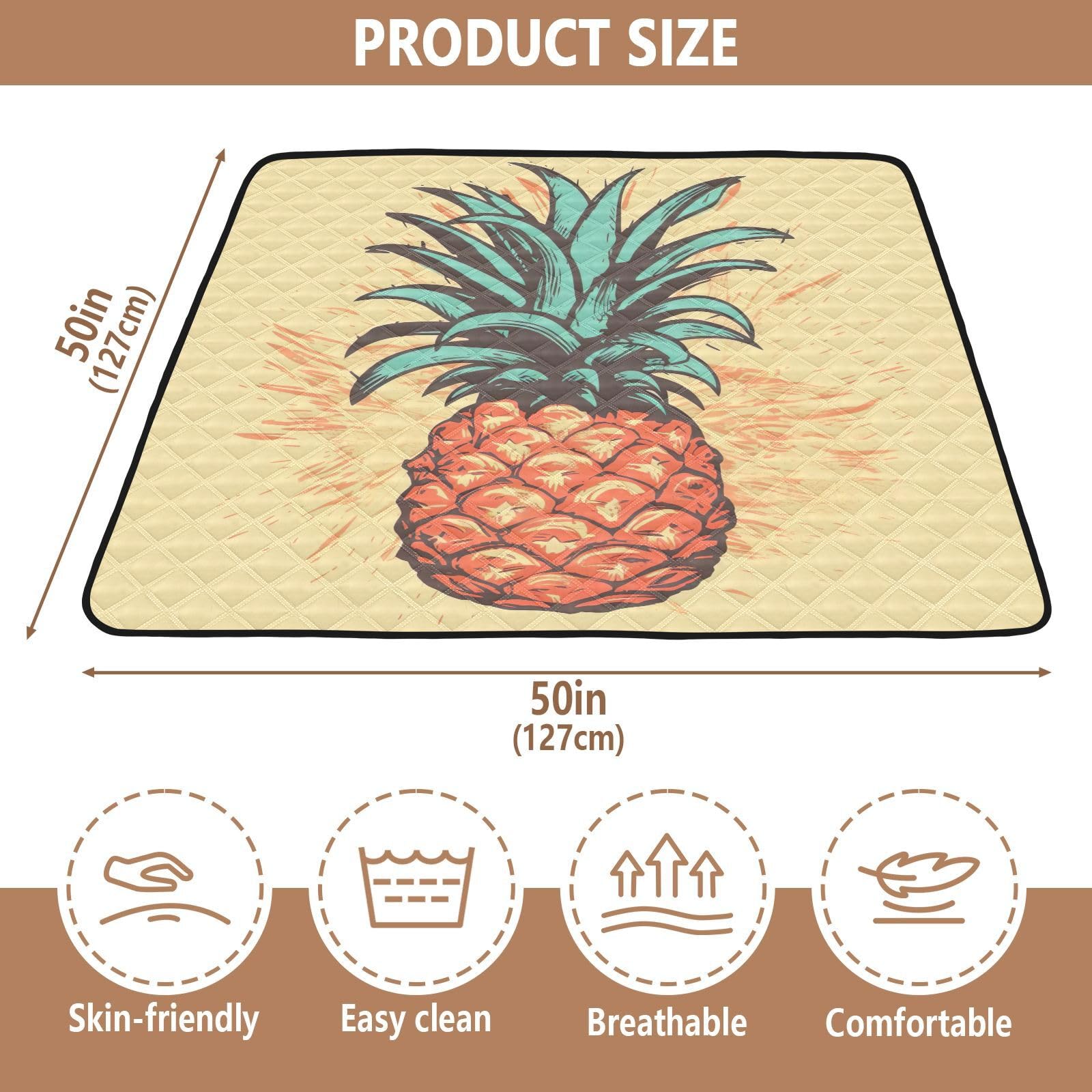 **Pineapple Baby Play Mat - 50x50 Inch Non-Toxic Floor Playmat for Infants 0-12 Months | Soft, Machine Washable Activity Mat for Crawling, Tummy Time & Playpen Use**    *(Perfect for nursery, daycare, or playroom – safe and fun for newborns & toddlers!)*