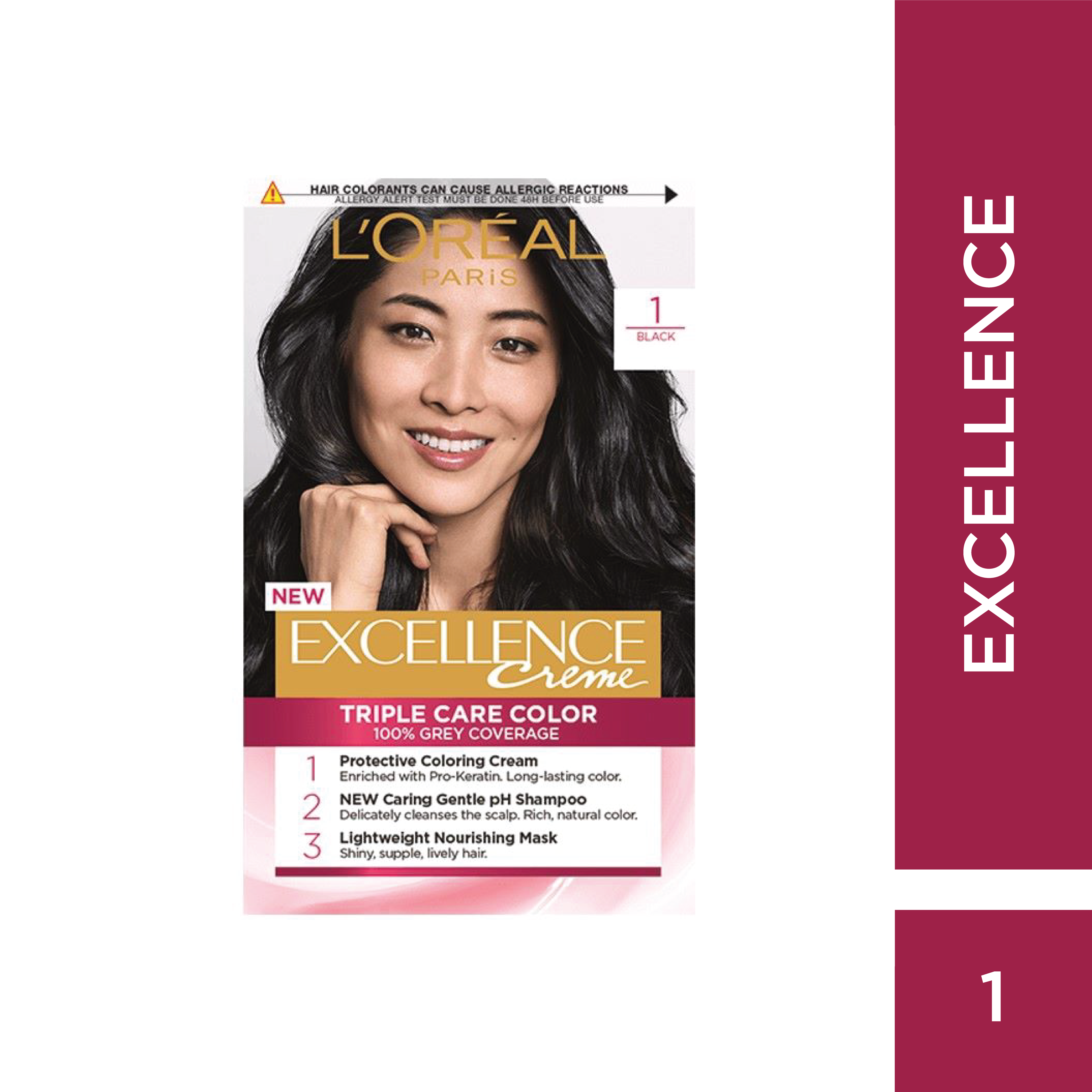 L'Oreal Paris Excellence Creme Hair Color 1 Black - Permanent Hair Dye for Dark, Vibrant Color at Home | Perfect for Touch-Ups & Full Coverage