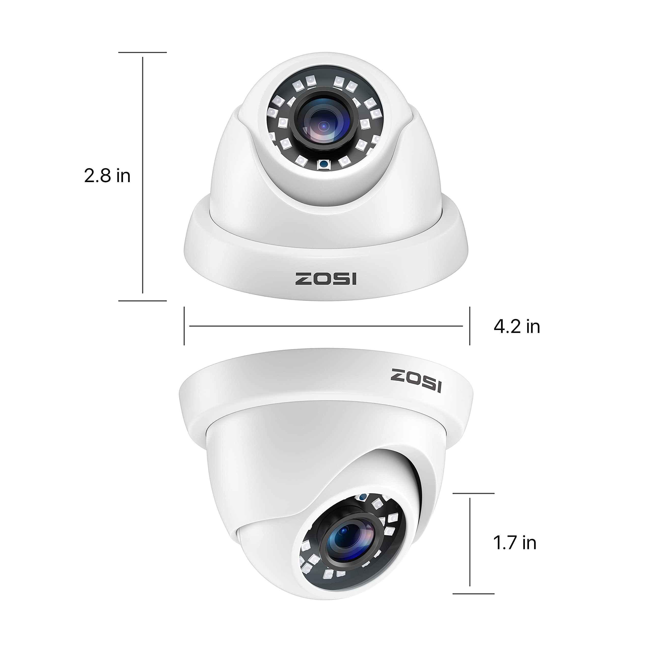 ZOSI 4 Pack 1080P HD Dome Security Cameras with 65ft Night Vision & 24 IR LEDs - Compatible with TVI/Analog DVR Systems - Weatherproof for Indoor/Outdoor Use - Ideal for Home, Office, and Business Surveillance