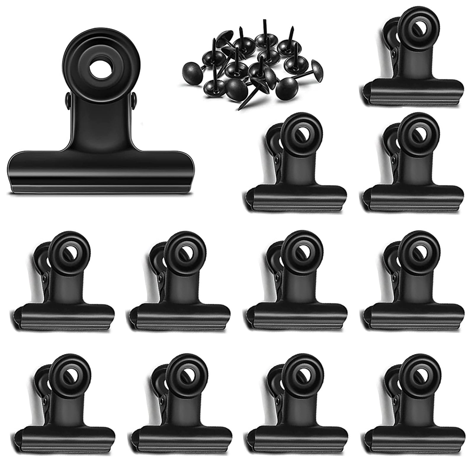 Strong Metal Bulldog Clips with Hole for Push-pin - 38mm Black Paper File Clips, Small Binder Clips for Office, School & DIY Projects - Perfect for Organizing Documents, Sealing Coffee/Tea Bags & Photo Grid Displays