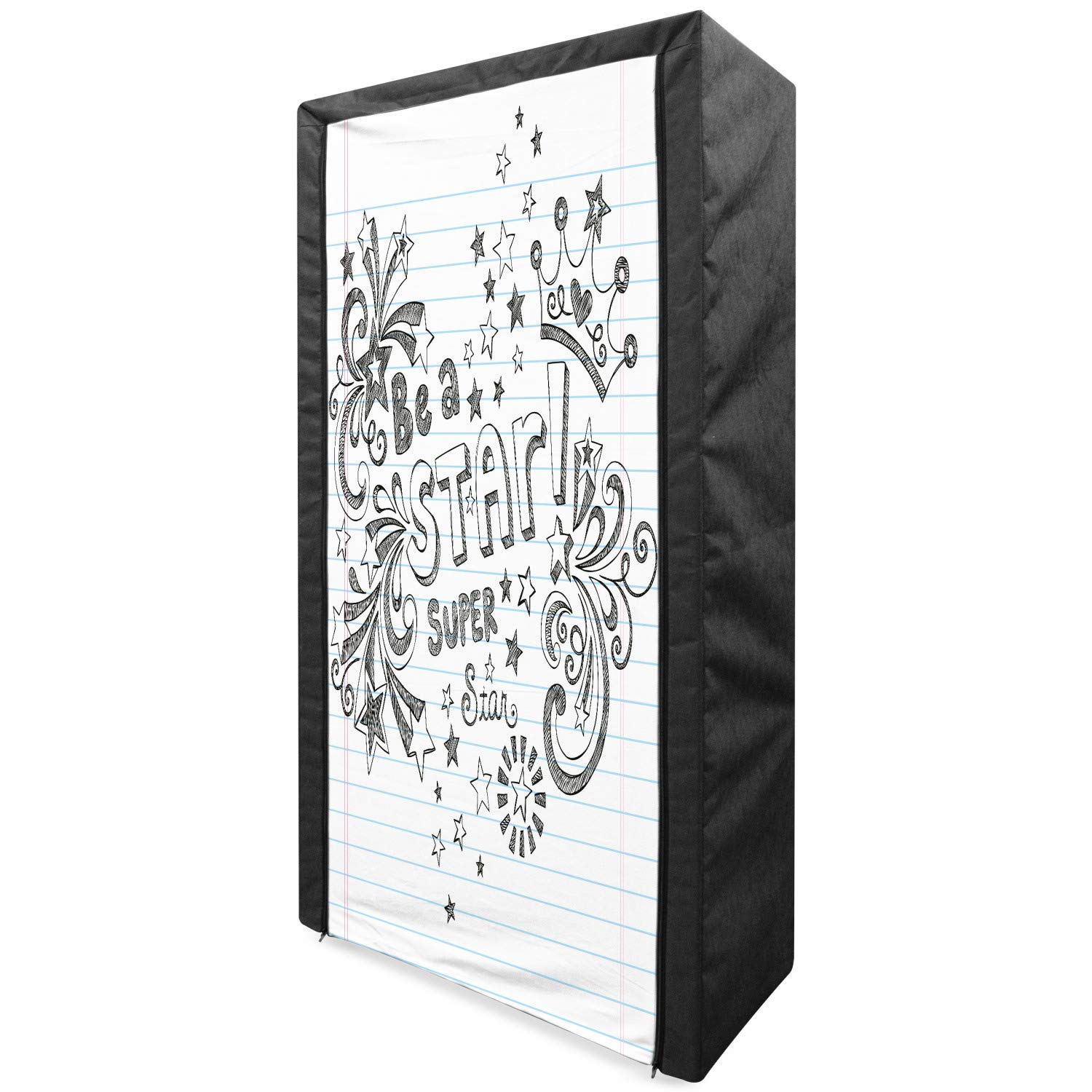 Ambesonne Portable Fabric Wardrobe for Teens - Super Star Notebook Paper Design with Stars & Crown Print, 33.5