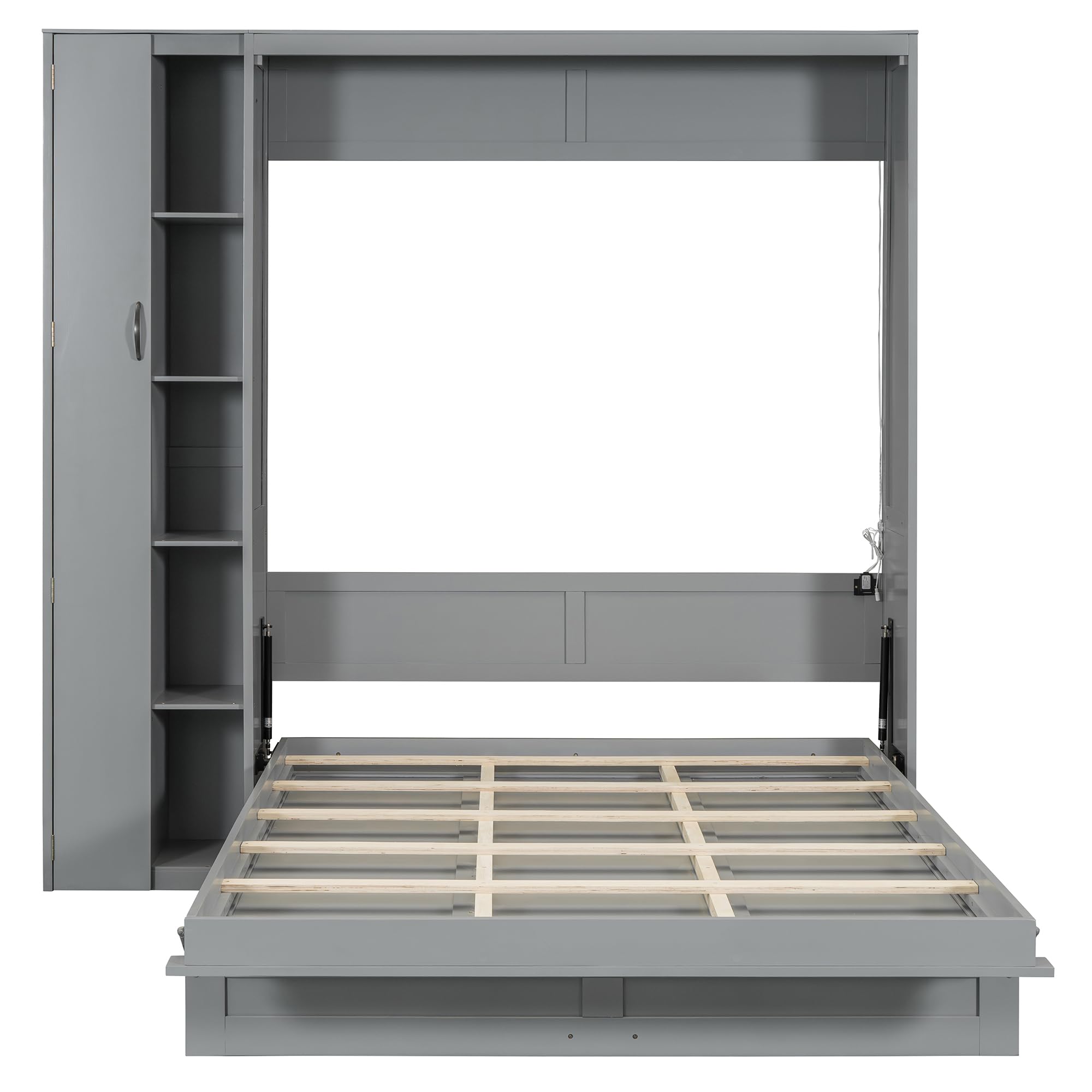 Harper & Bright Designs Queen Size Murphy Bed with Storage Shelves, Wardrobe & LED Lights - Space-Saving Wall Bed for Guest Room, Home Office or Small Apartments - Modern Gray Furniture for Multi-Functional Living Spaces
