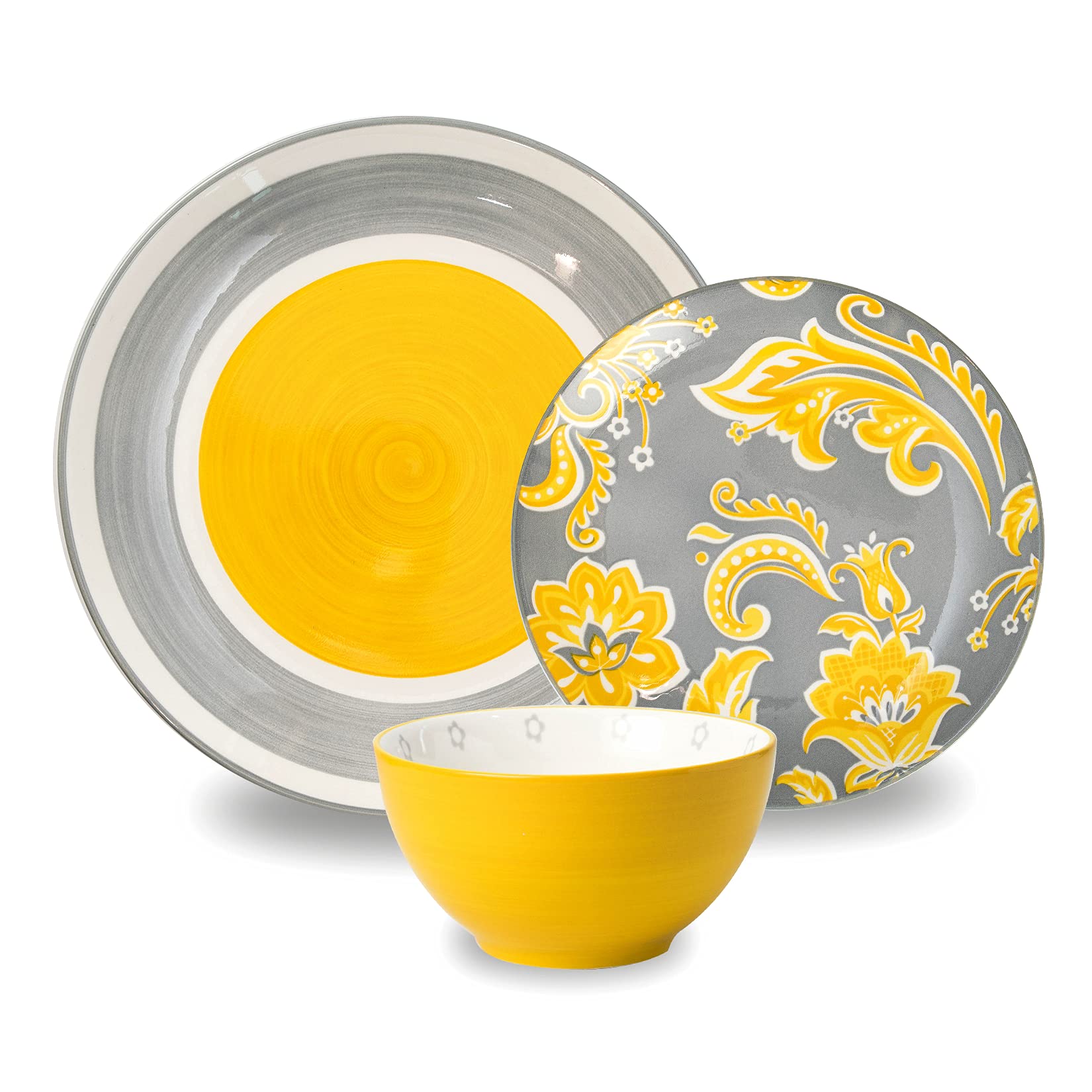 Wisenvoy 16-Piece Ceramic Dinnerware Set - Gray Porcelain Plates & Bowls for 4, Dishwasher & Microwave Safe - Perfect for Family Dinners, Restaurants, and Daily Use