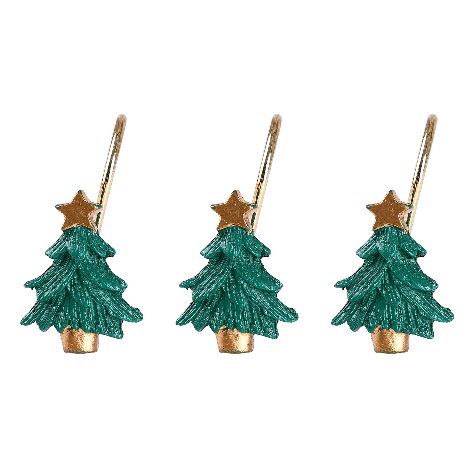 Two Fish Home Fashions 12-Pack Christmas Tree Shower Curtain Hooks - Decorative Resin Holiday Bathroom Accessories for Christmas Decor, Festive Home & Gift Giving