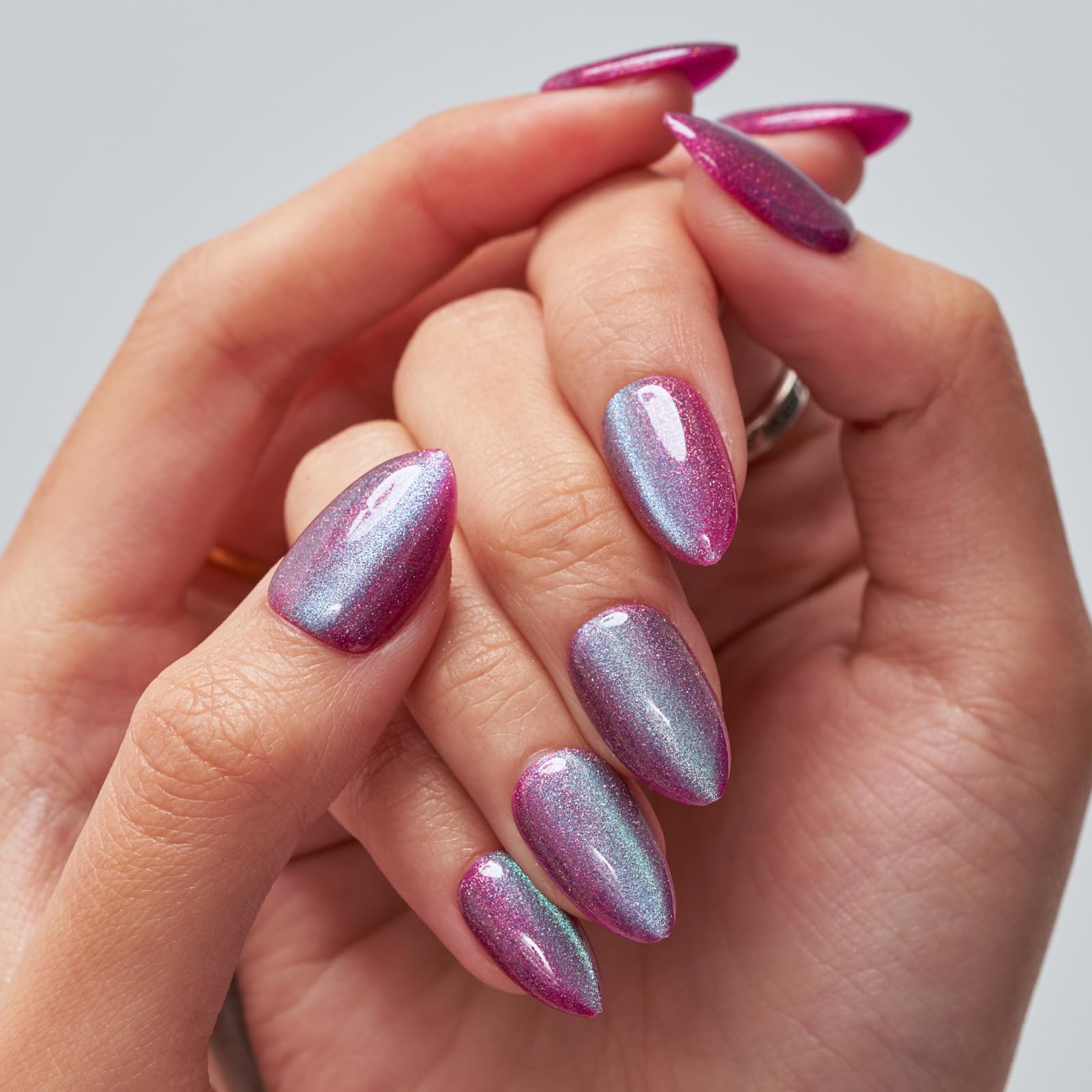 GLAMERMAID Short Almond Press on Nails - 24Pcs Dark Purple Gel Fake Nails with Glossy UV Finish | Handmade Reusable Acrylic Nails for Women | Perfect for Parties, Weddings & Everyday Manicures