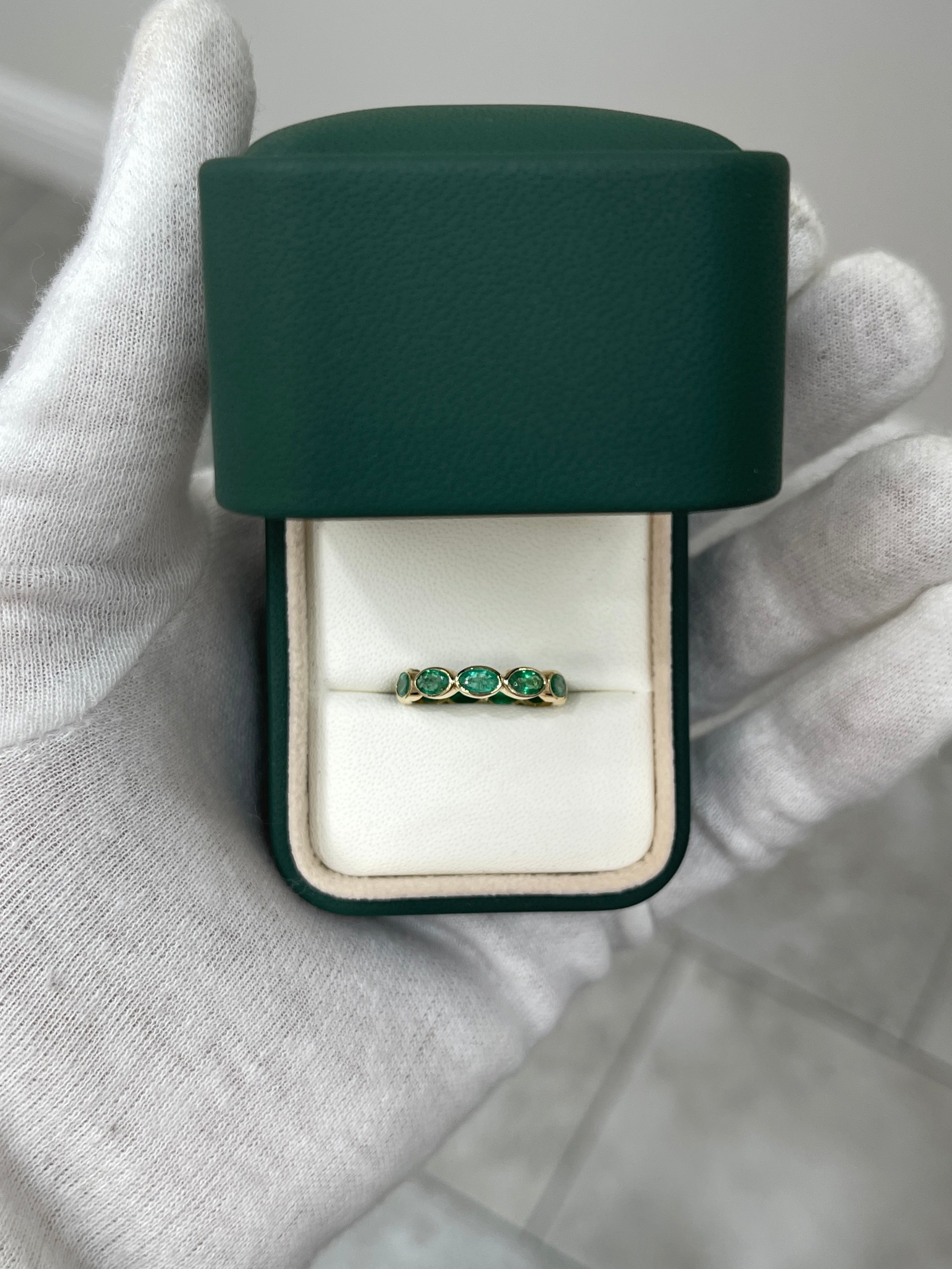 2.30tcw Moval Marquise & Oval Emerald Cut Bezel Eternity Band Ring - 14K White/Yellow/Rose Gold - Size 5.25 - Wedding, Anniversary, Engagement, Gift for Her