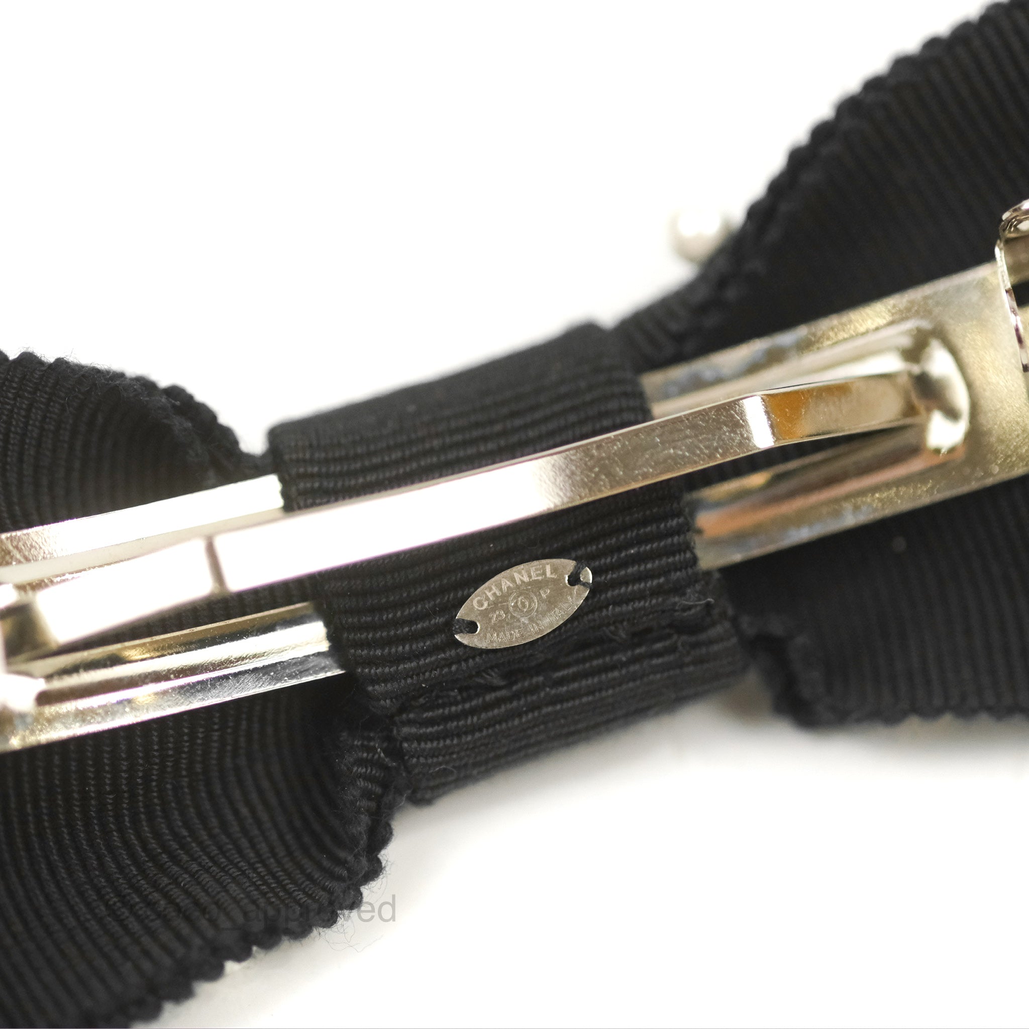 Chanel CC Pearl Ribbon Black Hair Clip Barrette - Elegant Hair Accessory for Women, Perfect for Weddings, Parties & Everyday Style