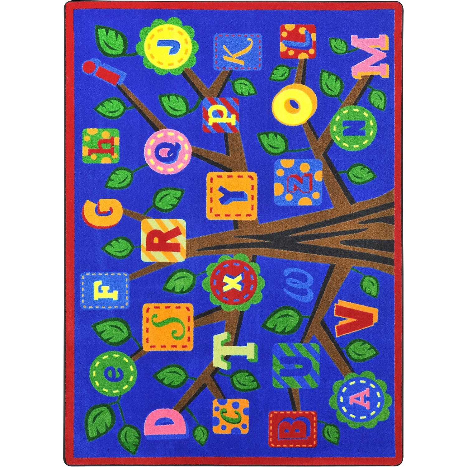Joy Carpets Alphabet Leaves Educational Kids Rug - D Letter Design, Bold Colors for Playroom & Classroom Learning Activities