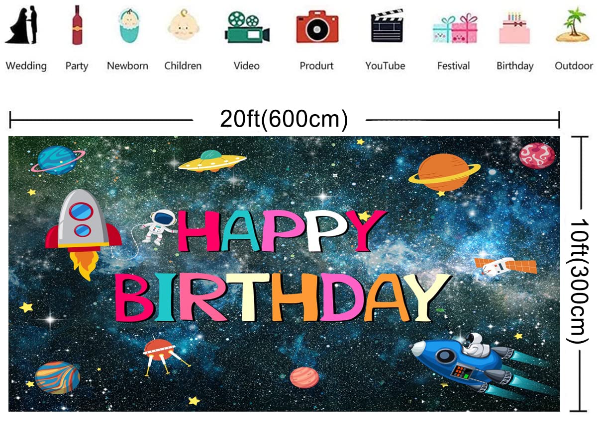 20x10ft Space Rocket Happy Birthday Backdrop for Boys - Baby Shower, Photo Booth, Party Photography Background - Perfect for Kids' Birthday Parties & Themed Events