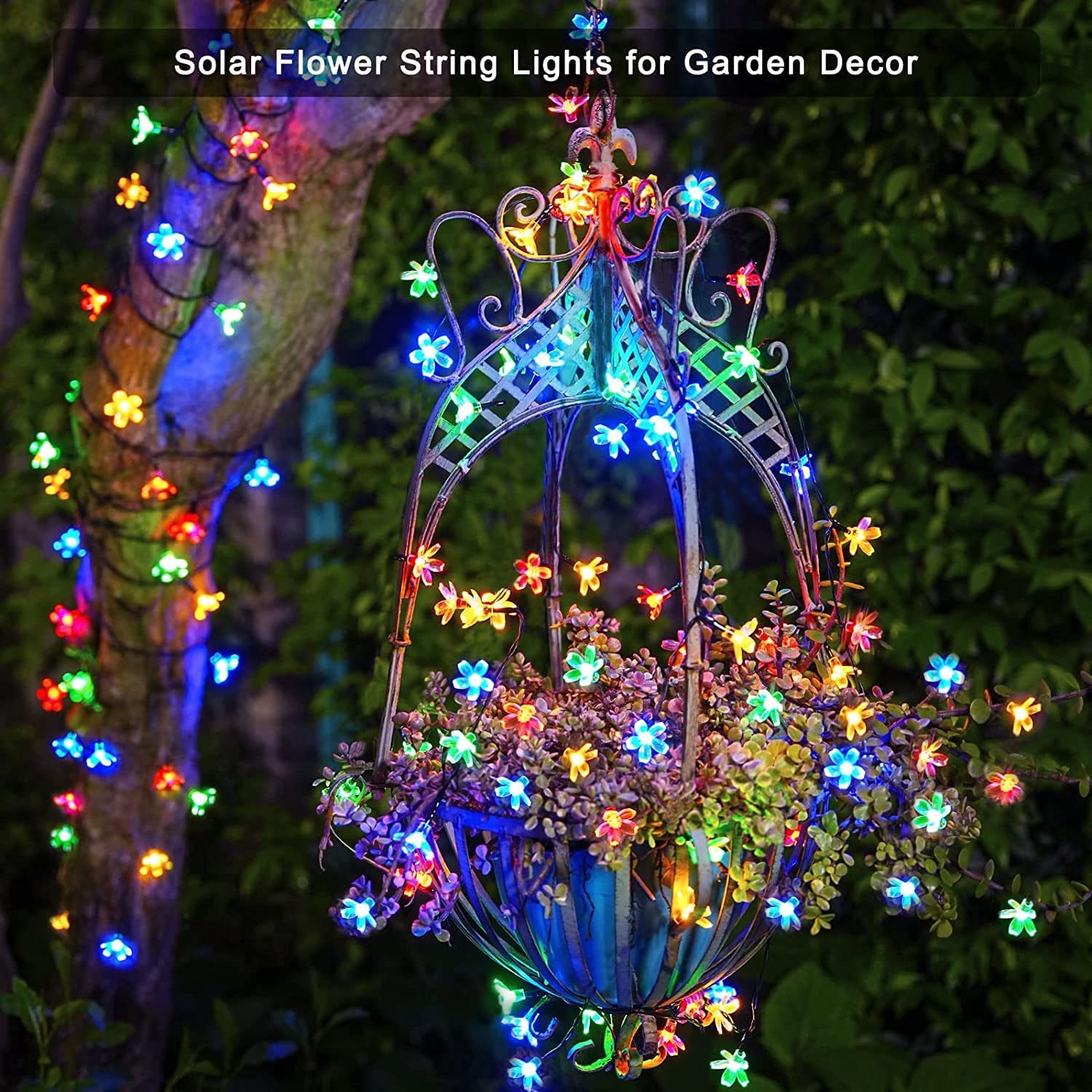JMEXSUSS 2 Pack 30.6FT Solar String Lights Outdoor Waterproof - 50 LED Solar Powered Cherry Blossom Lights with 8 Lighting Modes for Garden, Yard, Patio, Tree & Christmas Decoration | Perfect for Weddings, Parties & Outdoor Events