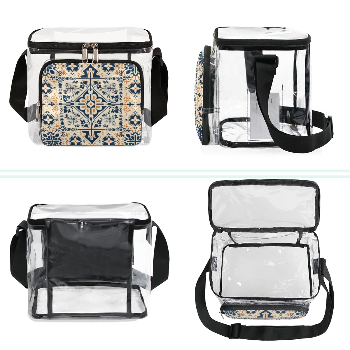 GzLeyigou Transparent Tote Bag with Abstract Floral Design - Ethnic Pattern Crossbody Shoulder Bag for Women | Perfect for Lunch, Travel, Picnic, Concerts & Sports Events | Stadium Approved Clear Purse for Outdoor Activities