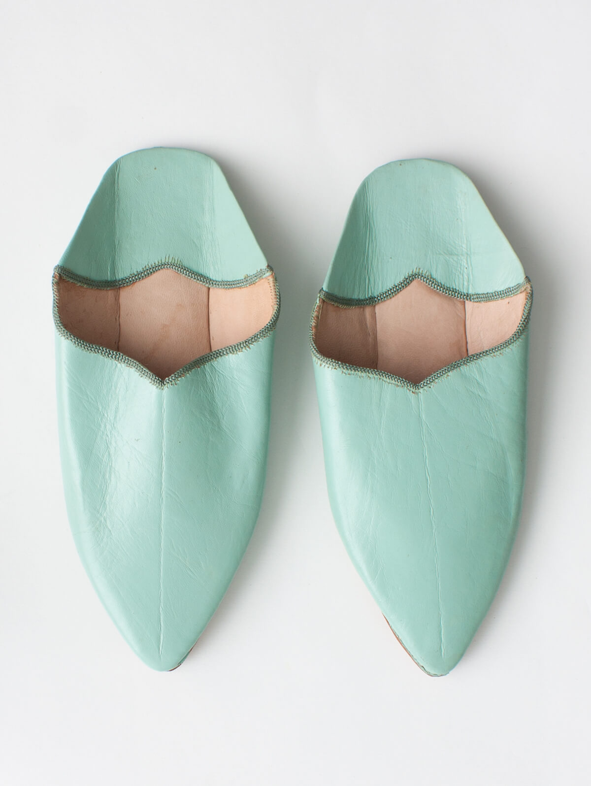 Authentic Moroccan Plain Pointed Babouche Slippers - Comfortable Leather House Shoes for Men & Women (Sage Green) | Perfect for Home, Lounge, Spa & Cultural Events
