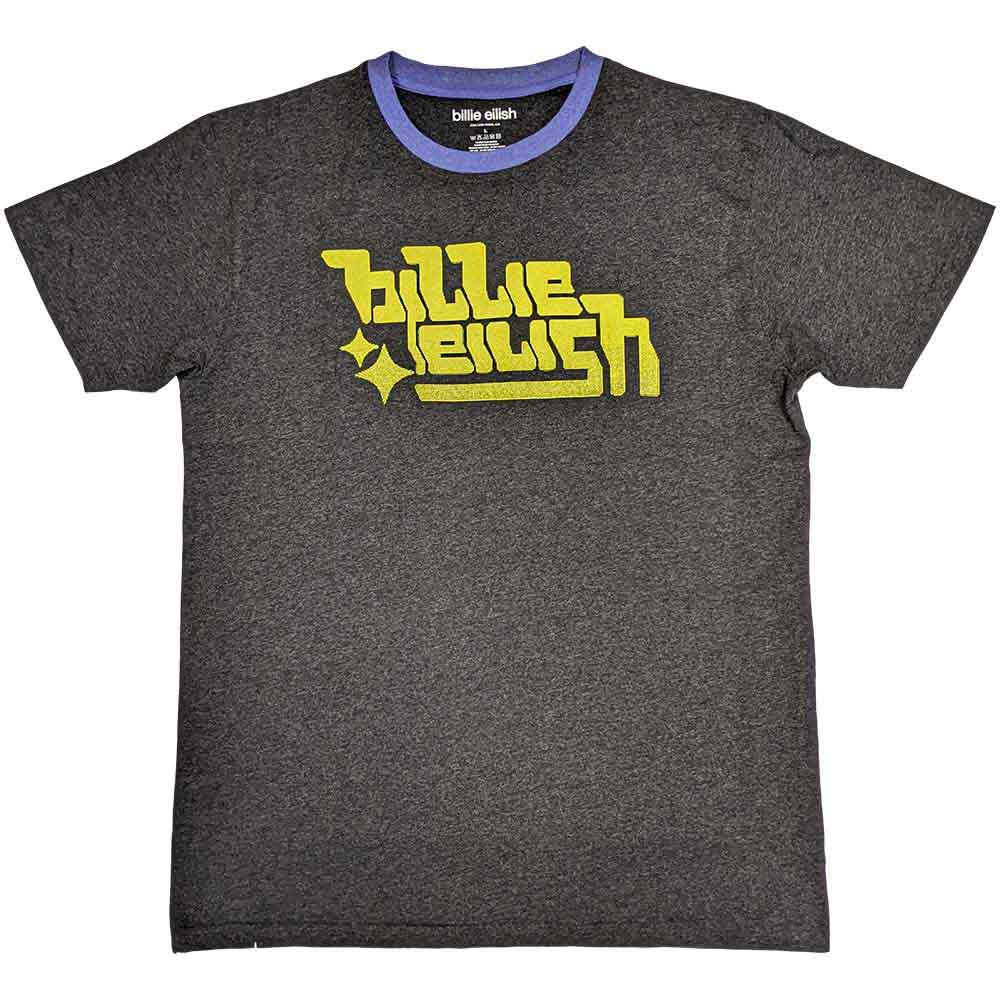 Billie Eilish Unisex Ringer T-Shirt with Neon Green Logo | Vintage Style Music Merch | Perfect for Concerts & Casual Wear