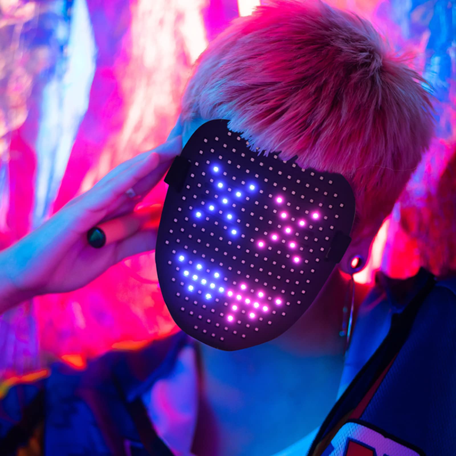 LED Light Up Mask with Gesture Control - Digital Glowing Halloween Mask for Adults - Costume Accessory for Cosplay, Rave & Party (Perfect for Halloween, Night Events & Themed Parties)