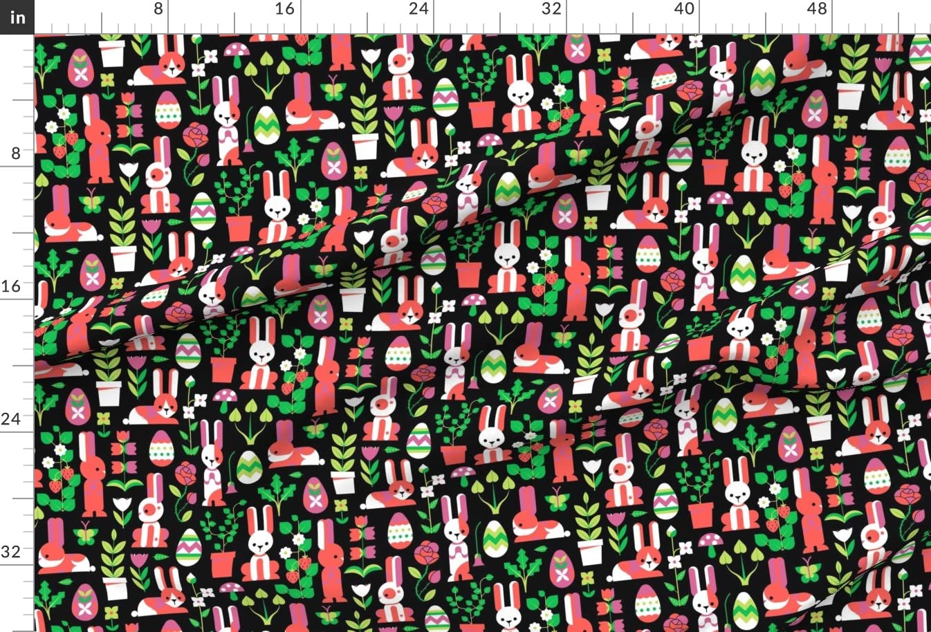 Garden Floral Bunny Geometric Egg Printed Velvet Fabric - Spoonflower Upholstery & Apparel Material - Fat Quarter for Home Decor, DIY Crafts, and Sewing Projects