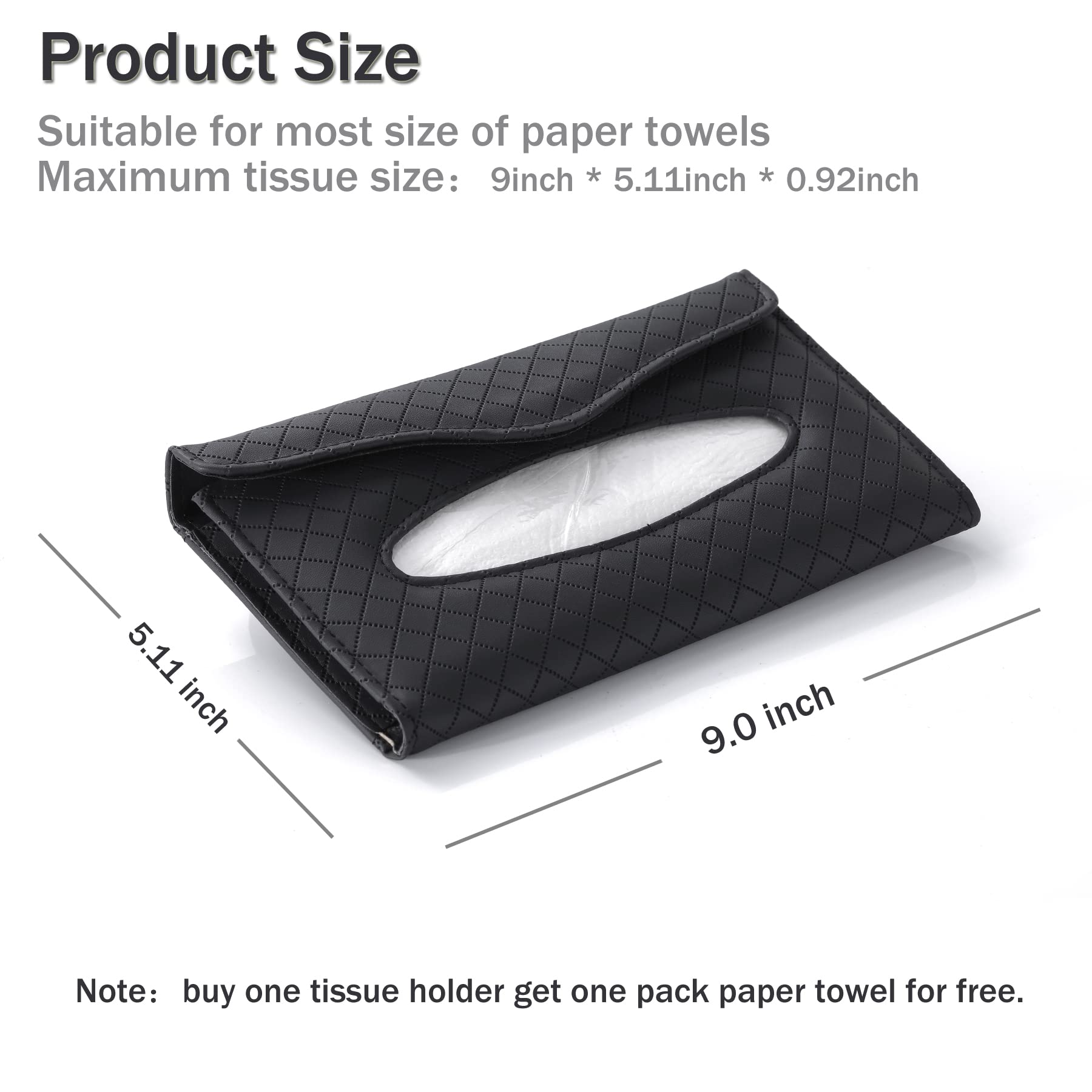 Premium Leather Car Visor Tissue Box Holder - Black Plaid Auto Interior Accessory | Hanging Sun Visor Napkin Organizer for Backseat | Car Tissue Storage Solution for Road Trips & Daily Commutes