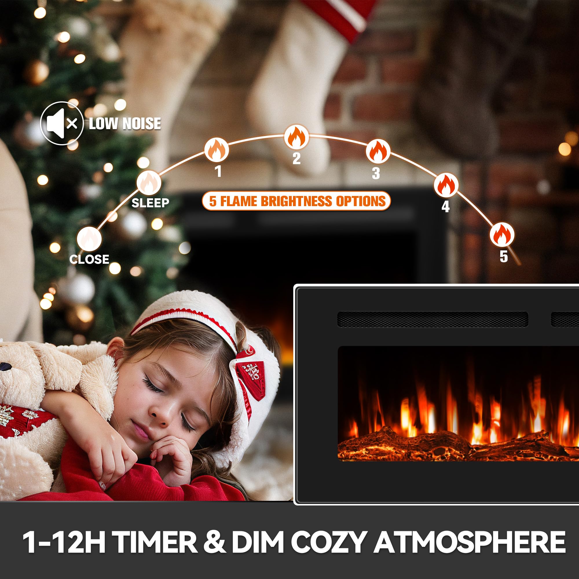 50 Inch Electric Fireplace - Recessed In-Wall & Wall Mounted with Remote Control, 750W/1500W Thin Wall Heater (60-99°F Thermostat) - 12 Adjustable Flame Colors, Timer & Log Set - Perfect for Living Room, Bedroom & Office Warmth & Ambiance