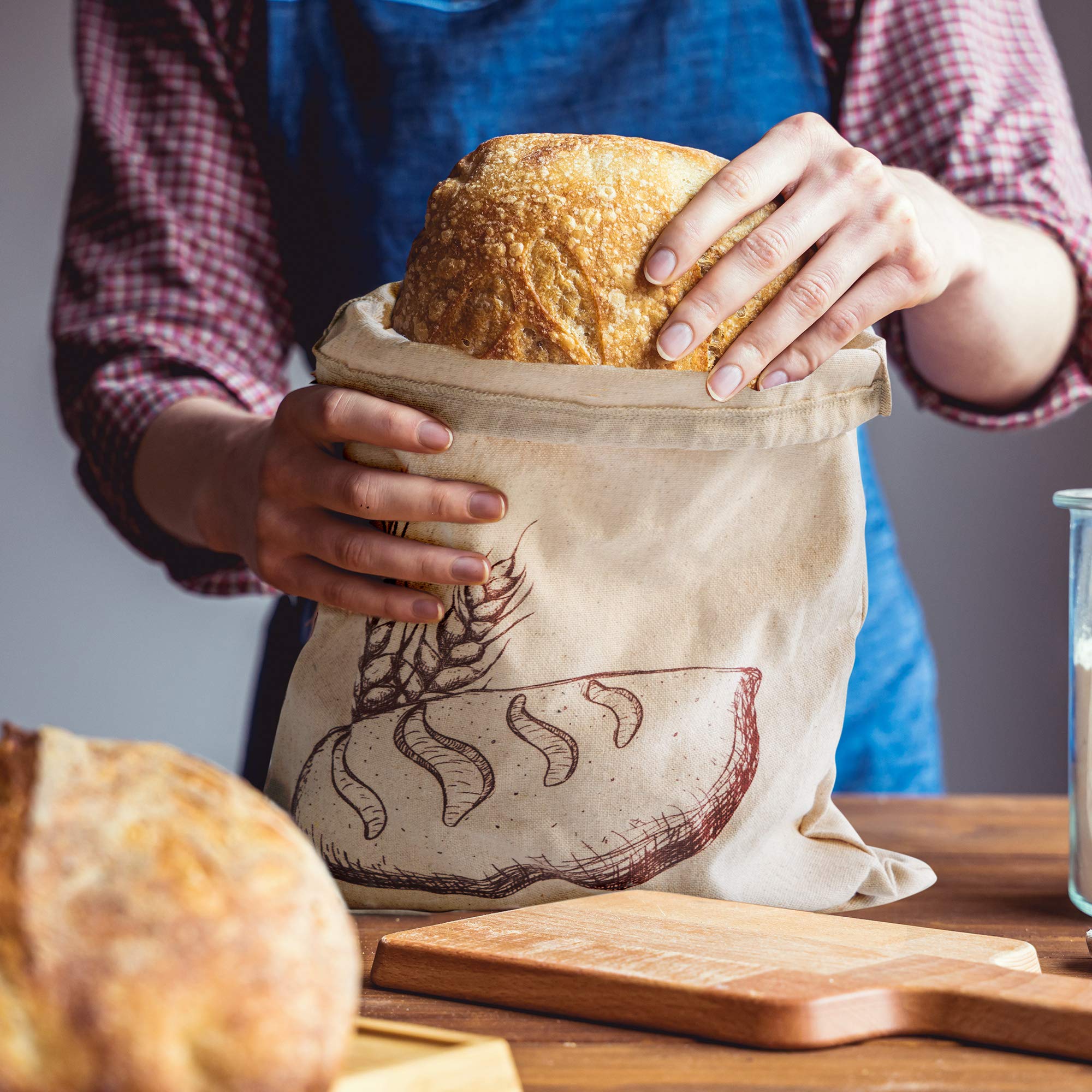 Organic Linen Bread Bags - 3 Pack Reusable Bread Storage Bags for Sourdough & Artisan Bread | Eco-Friendly Gift for Bakers, Bread Makers | Perfect for Home Baking, Wedding Favors & Housewarming Gifts | Keep Bread Fresh Naturally