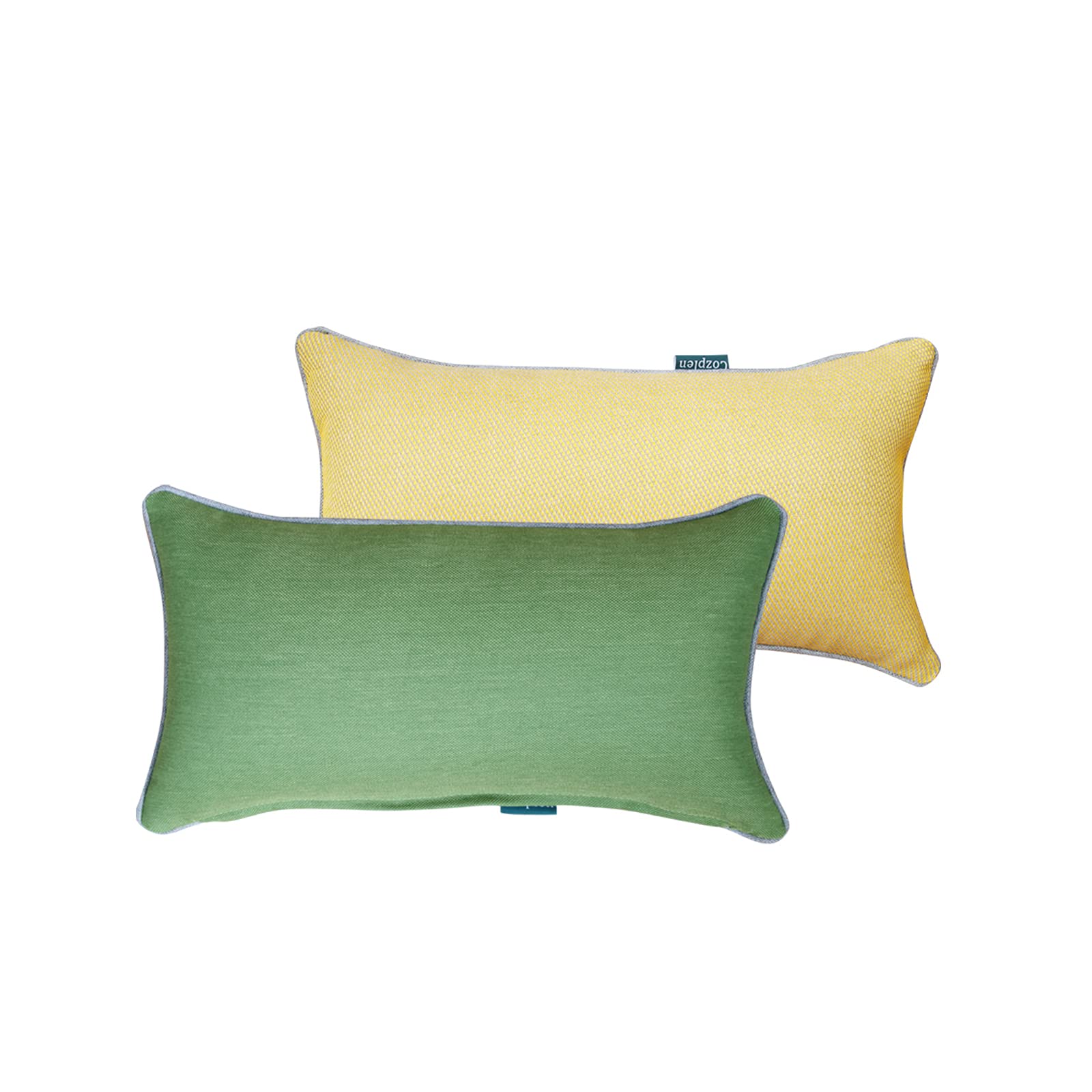 Waterproof Outdoor Lumbar Pillows 10x18 Inches - Set of 2 Rectangle Patio Cushions for Garden Furniture, Yellow & Green - Perfect for Poolside Lounging, Porch Seating & Backyard Decor