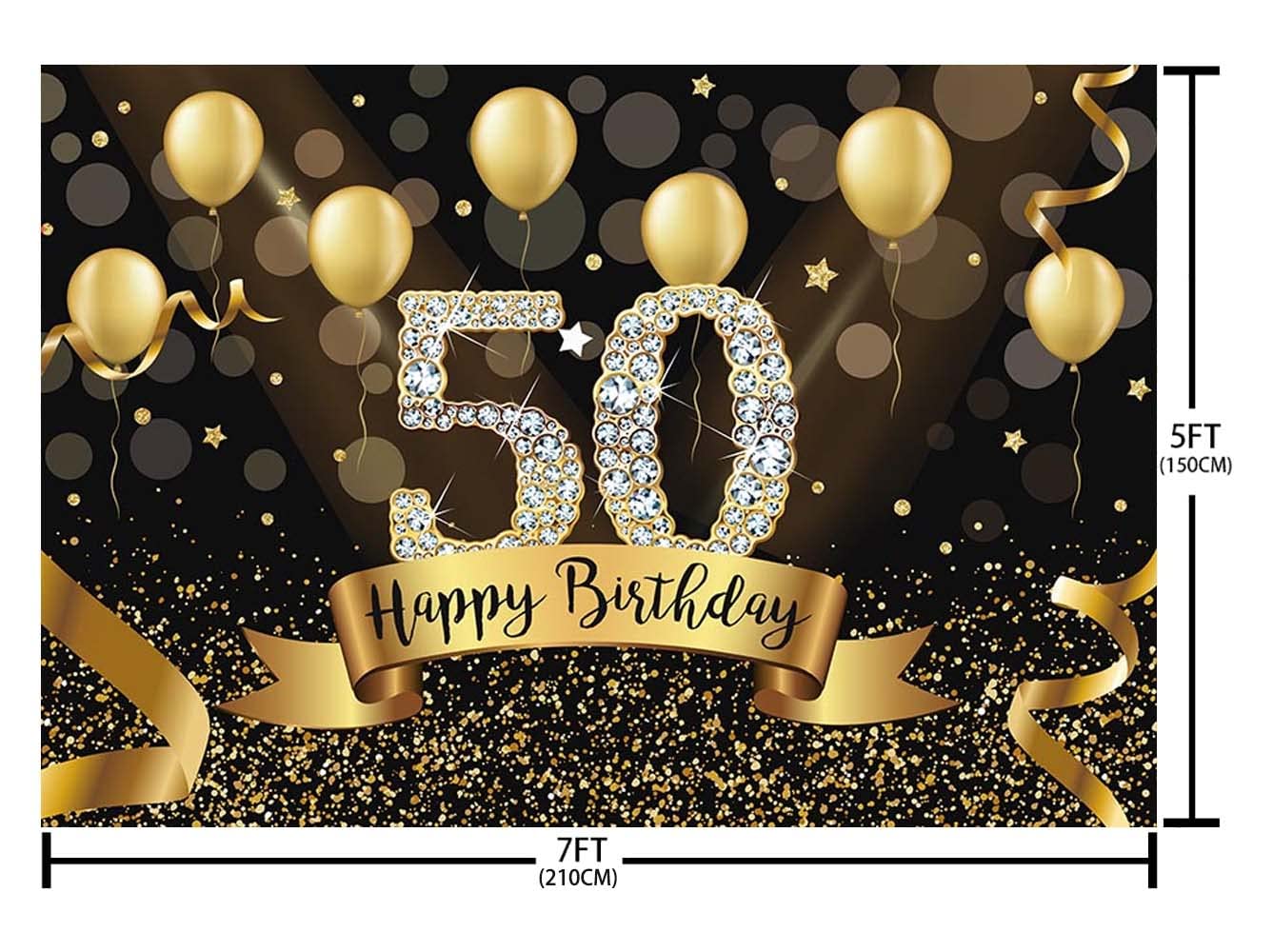 Sendy 7x5ft Happy 50th Birthday Backdrop - Black & Gold Photo Booth Banner for 50th Birthday Party Decorations & Anniversary Celebrations | Perfect for Milestone Birthdays, Photoshoots & Event Backdrops