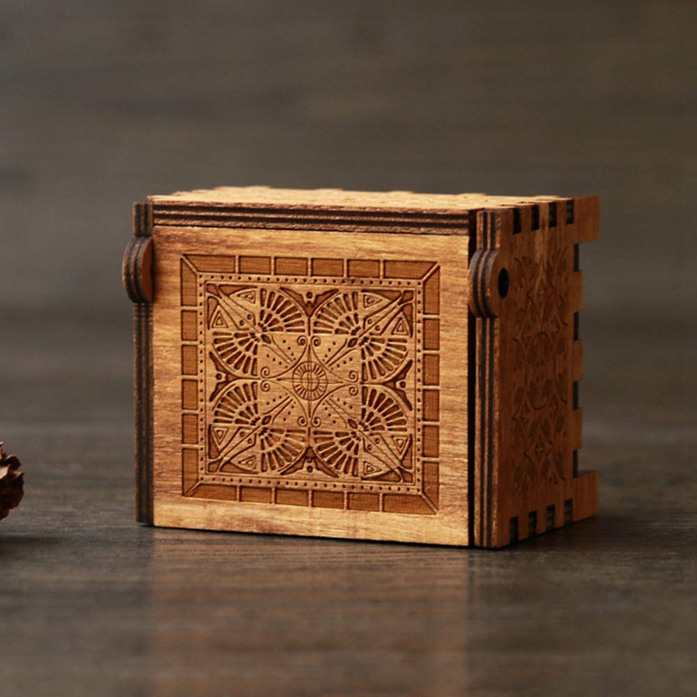 Youtang 18-Note Mini Wooden Music Box with Windup Clockwork Mechanism - Engraved Design, Plays Moonlight Densetsu Song, Brown - Perfect for Romantic Gifts, Wedding Favors & Home Decor