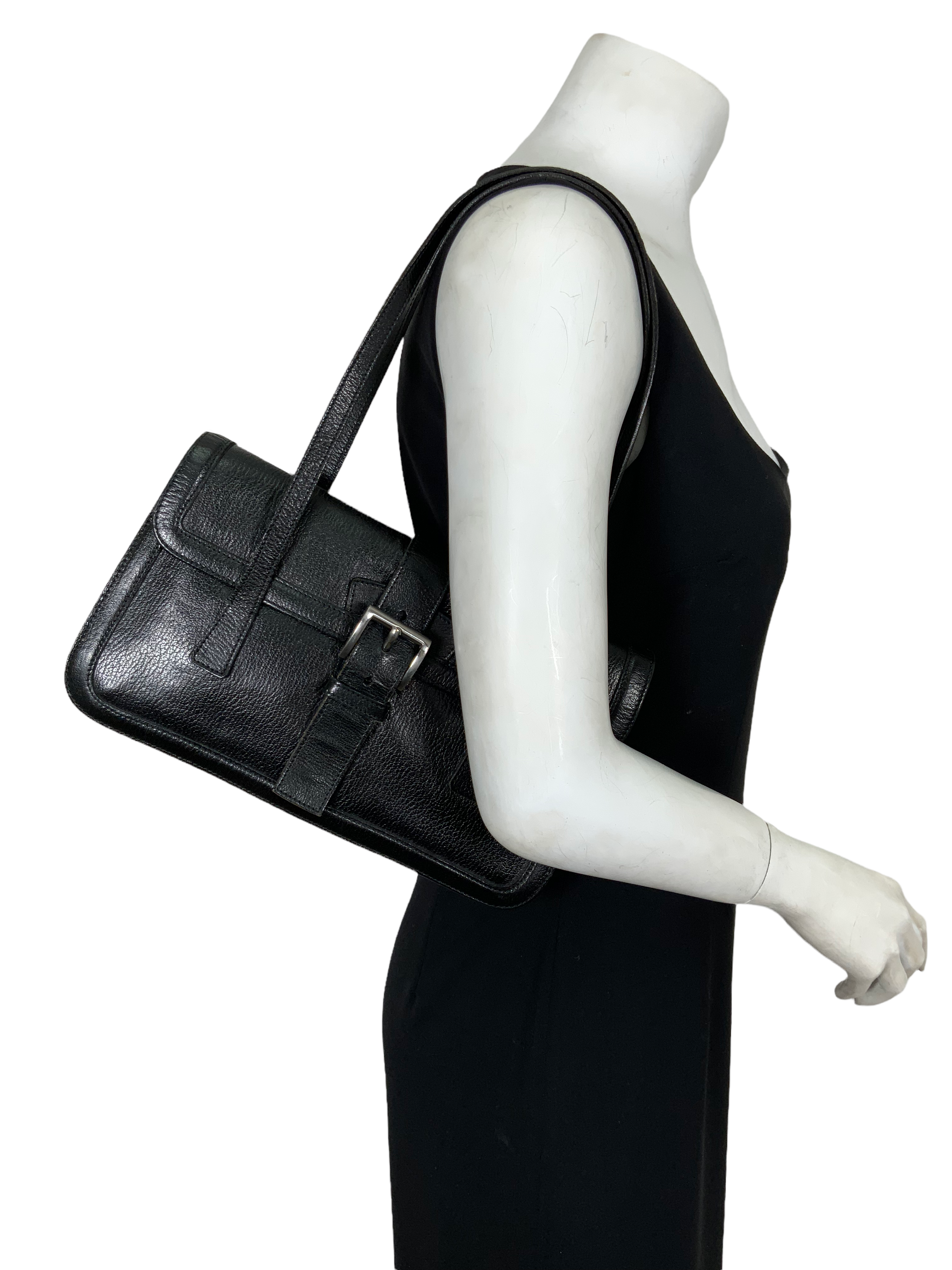 Prada Leather Buckle Flap Shoulder Bag for Women - Luxury Designer Crossbody Purse for Work, Travel & Evening Out