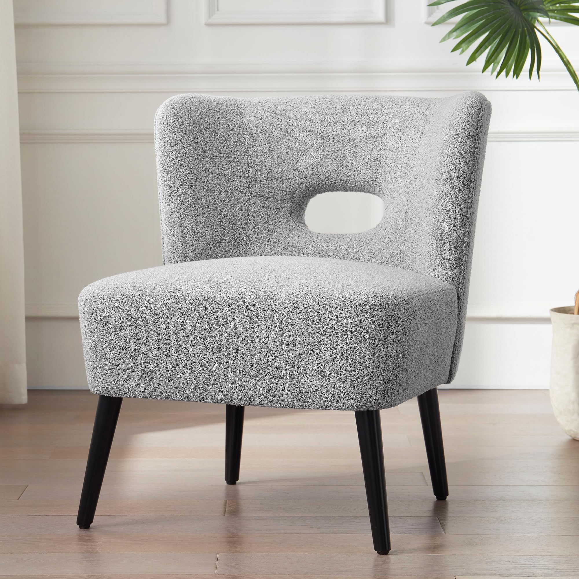Comfy Armless Accent Chair with Wooden Legs - Upholstered Lamb Fleece Living Room, Bedroom & Office Chair in Grey - Perfect for Small Spaces, Reading Nooks & Cozy Corners