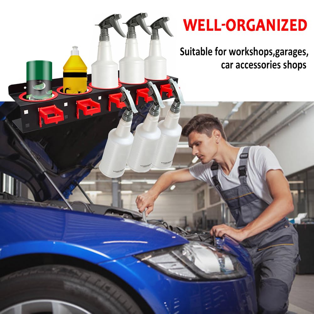 2 Pack Wall Mounted Spray Bottle Holder & Aerosol Can Organizer - Garage Storage Rack with Car Cleaning Brush Kit | Perfect for Car Detailing, Home Cleaning & Workshop Organization